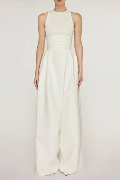 CrepeMyrtleTop STRETCH SLEEVELESS TANK & PLEATED PANTS SET WHITE