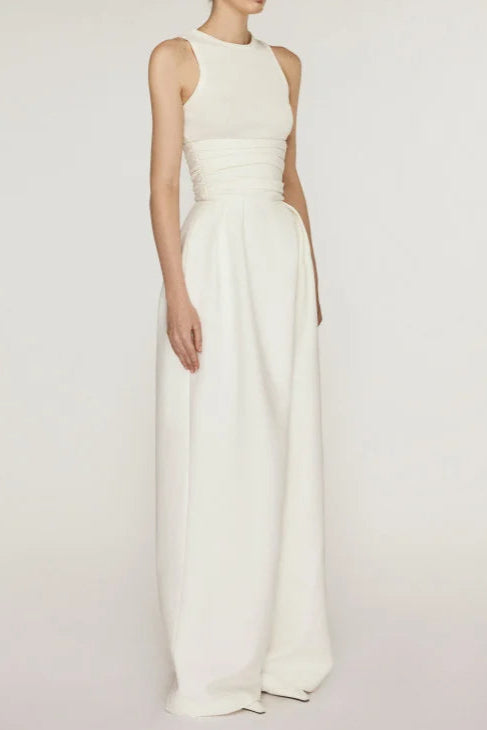 STRETCH SLEEVELESS TANK & PLEATED PANTS SET WHITE