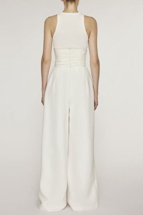 STRETCH SLEEVELESS TANK & PLEATED PANTS SET WHITE