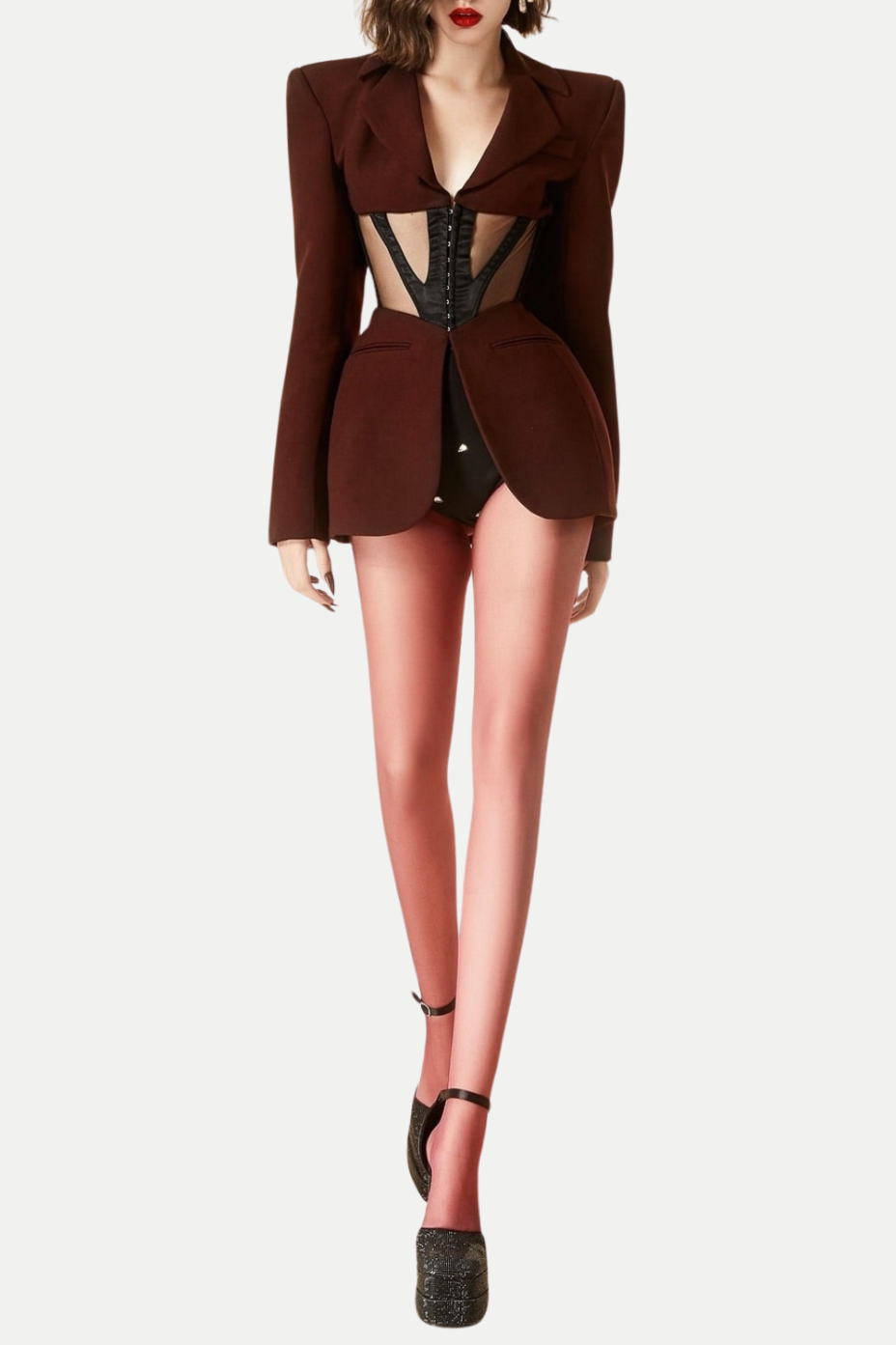 Kamryn Paneled Mesh Blazer - Wine