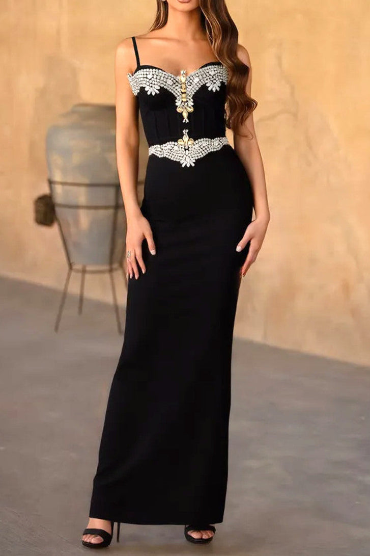 RITA RHINESTONE BANDAGE MAXI DRESS BLACK