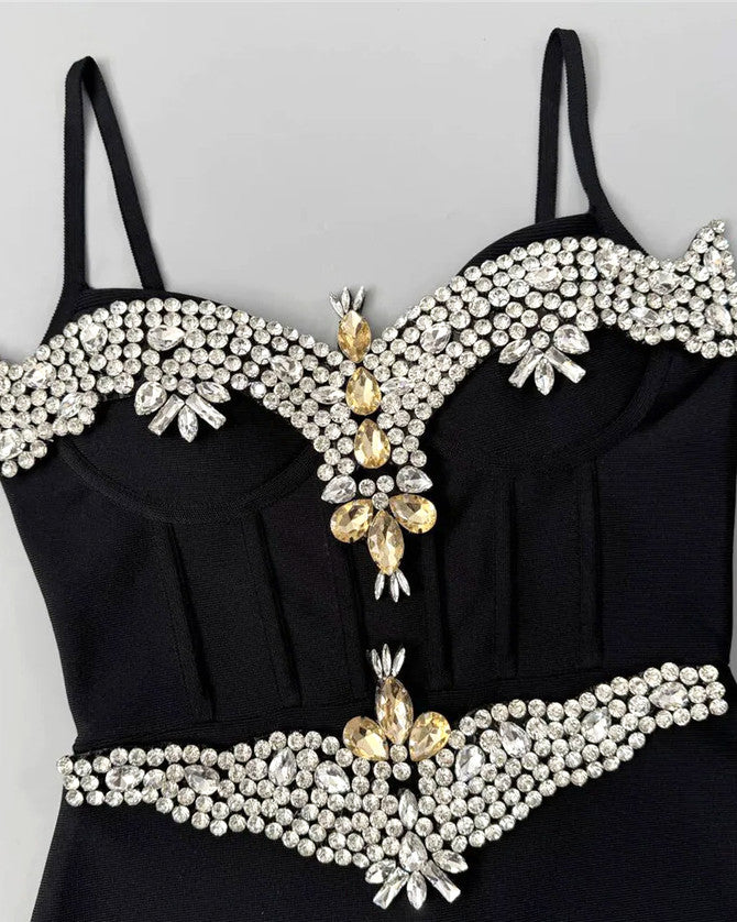 RITA RHINESTONE BANDAGE MAXI DRESS BLACK