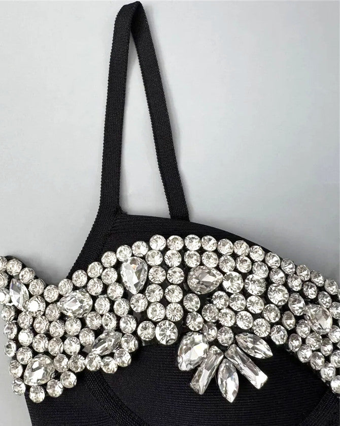 RITA RHINESTONE BANDAGE MAXI DRESS BLACK