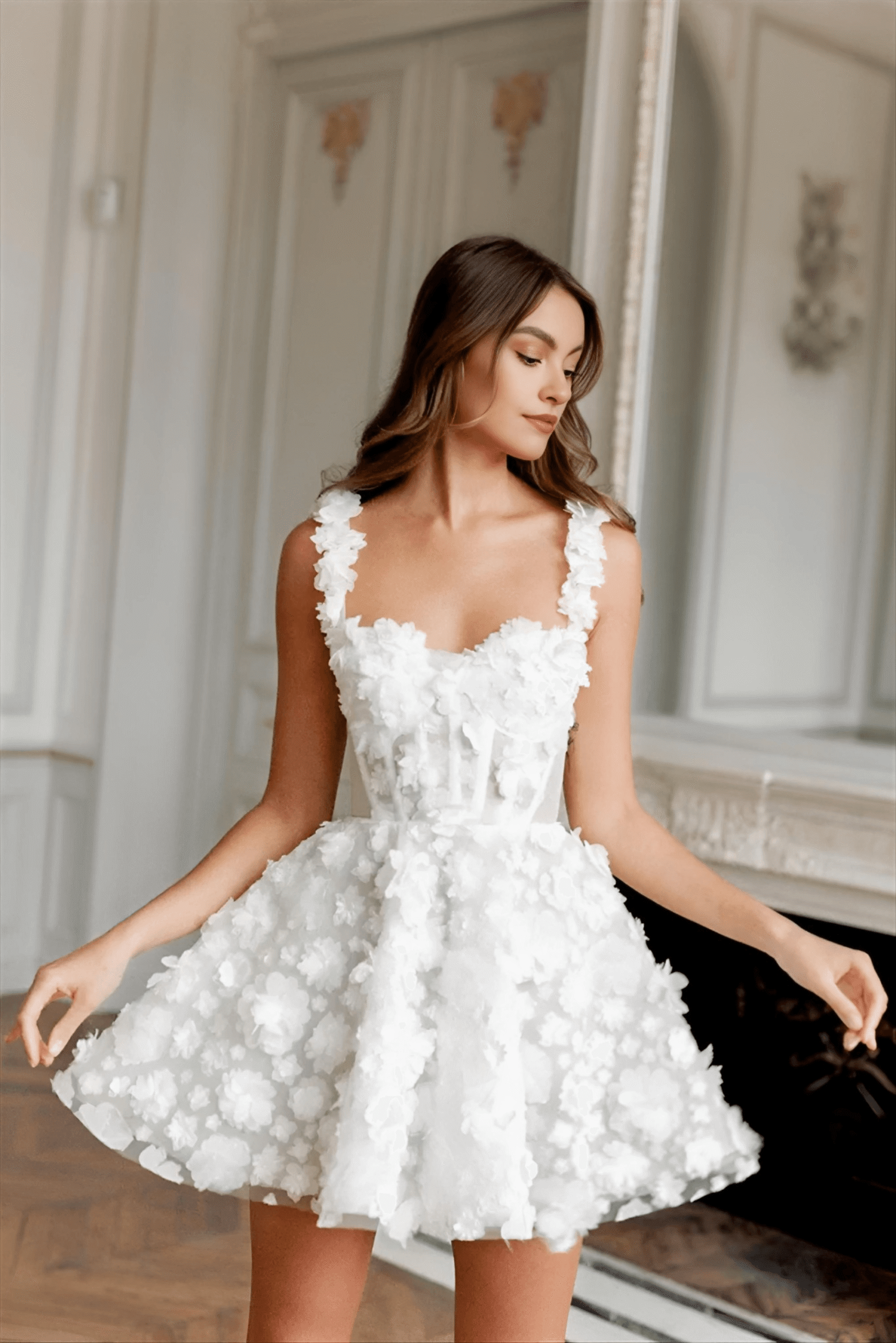 WHITE LACE EMBROIDERY STRAP MINI DRESS, BOHO
