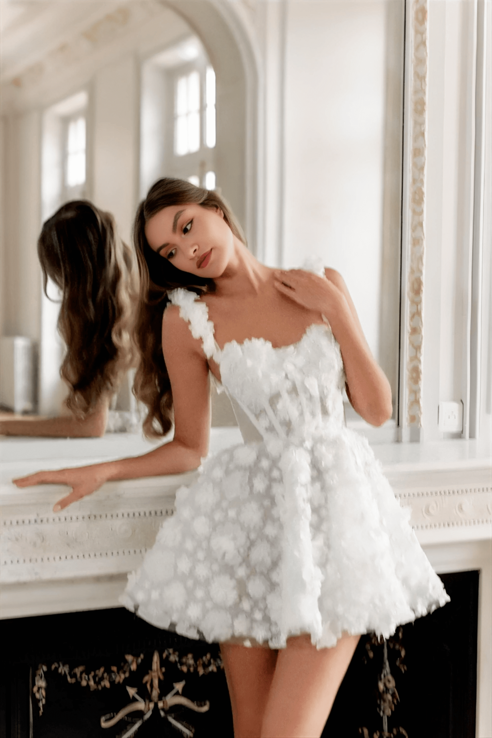 WHITE LACE EMBROIDERY STRAP MINI DRESS, BOHO