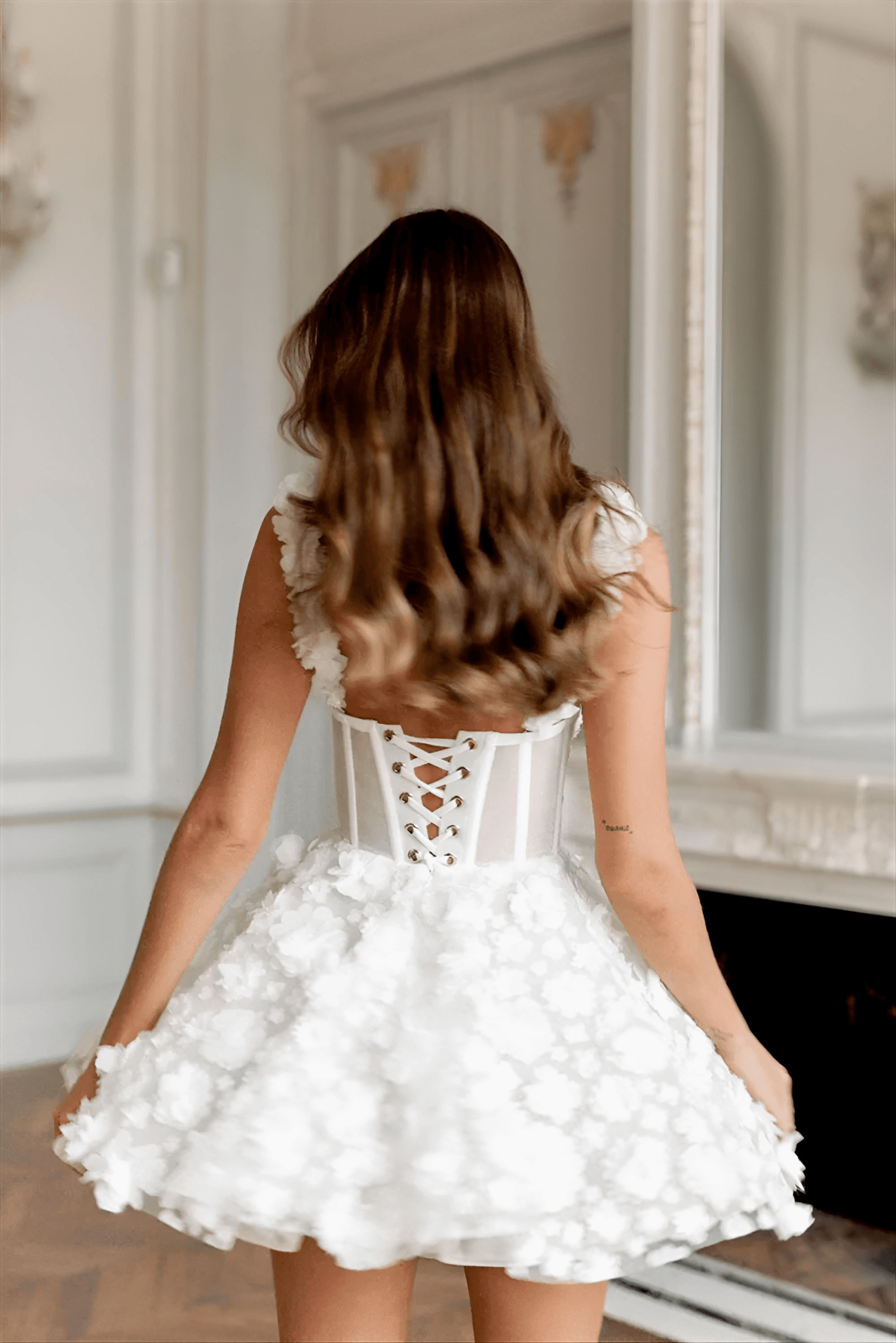 WHITE LACE EMBROIDERY STRAP MINI DRESS, BOHO