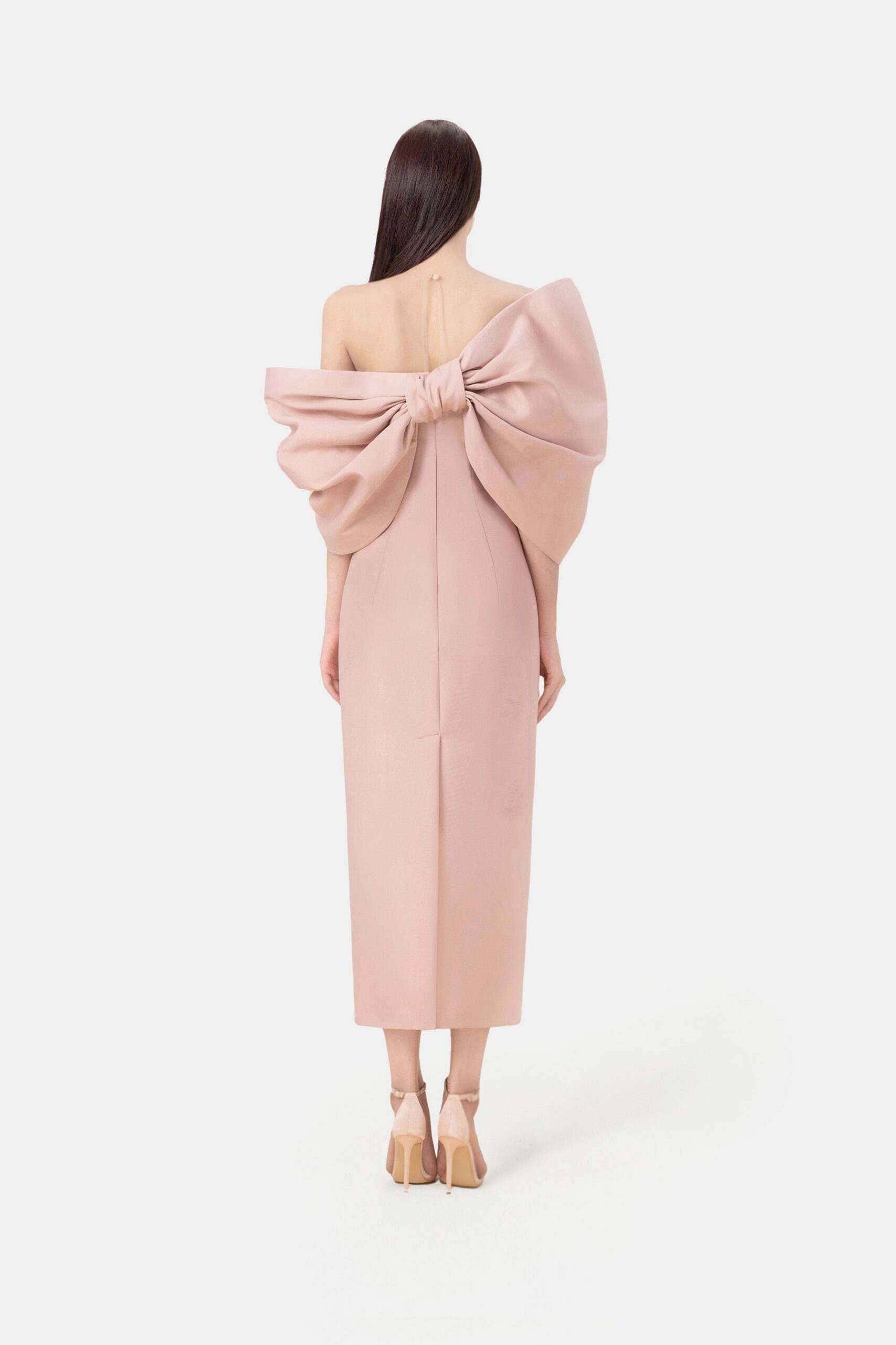 PINK BIG BOW MIDI DRESS FOR PARTY