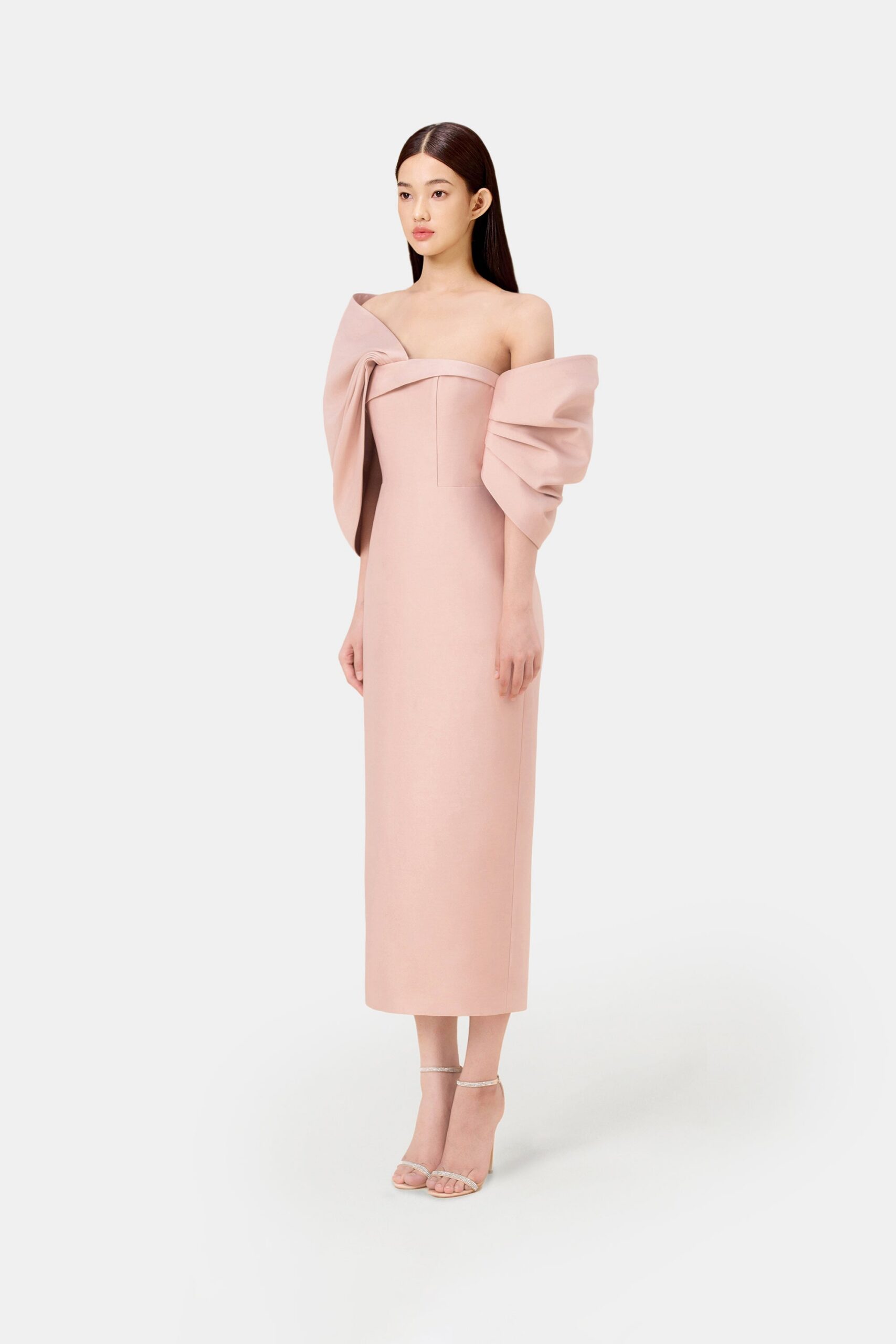 PINK BIG BOW MIDI DRESS FOR PARTY