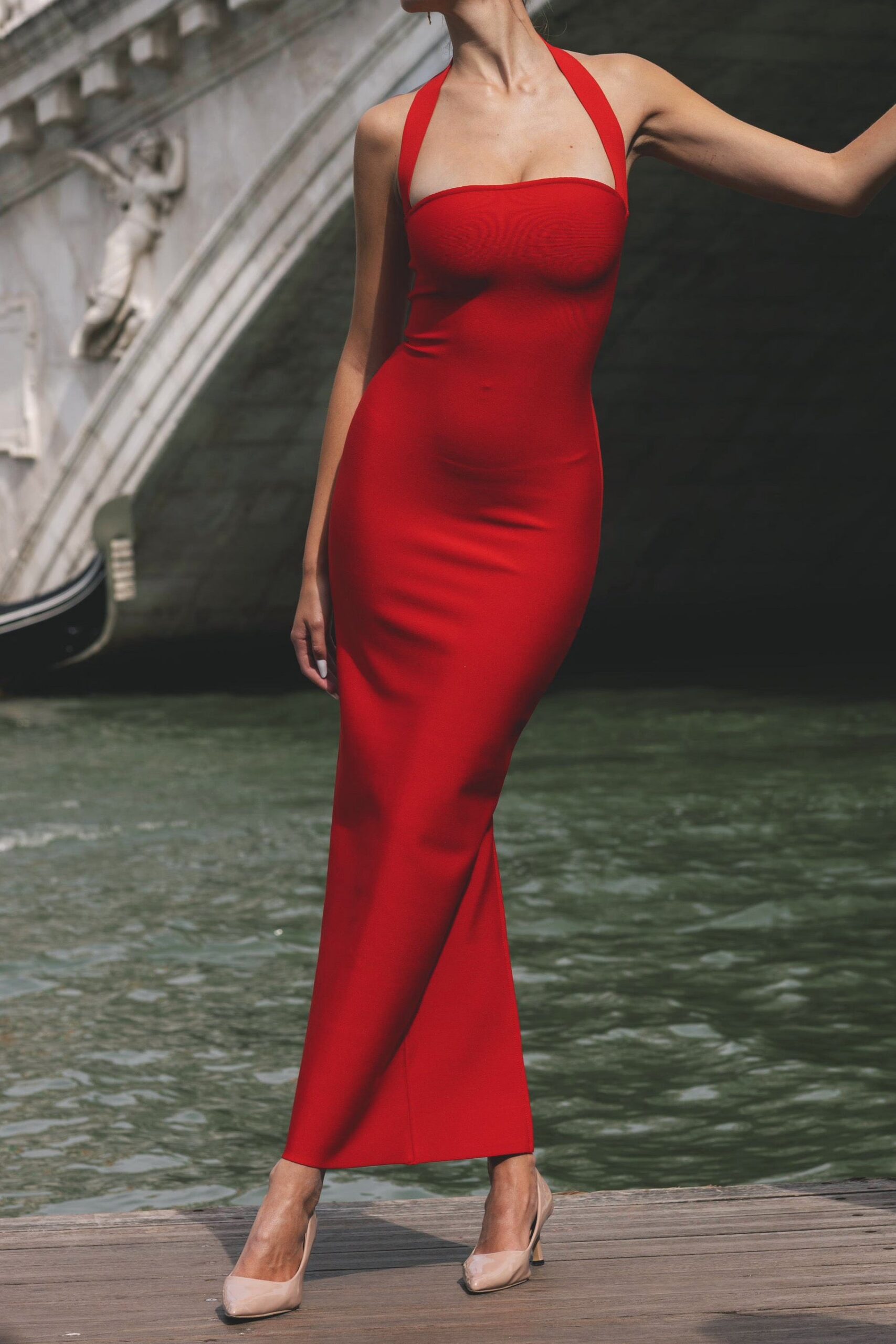 D240701427-nicolelicini-1 ROSE SLEEVELESS BANDAGE MIDI DRESS FOR PARTY