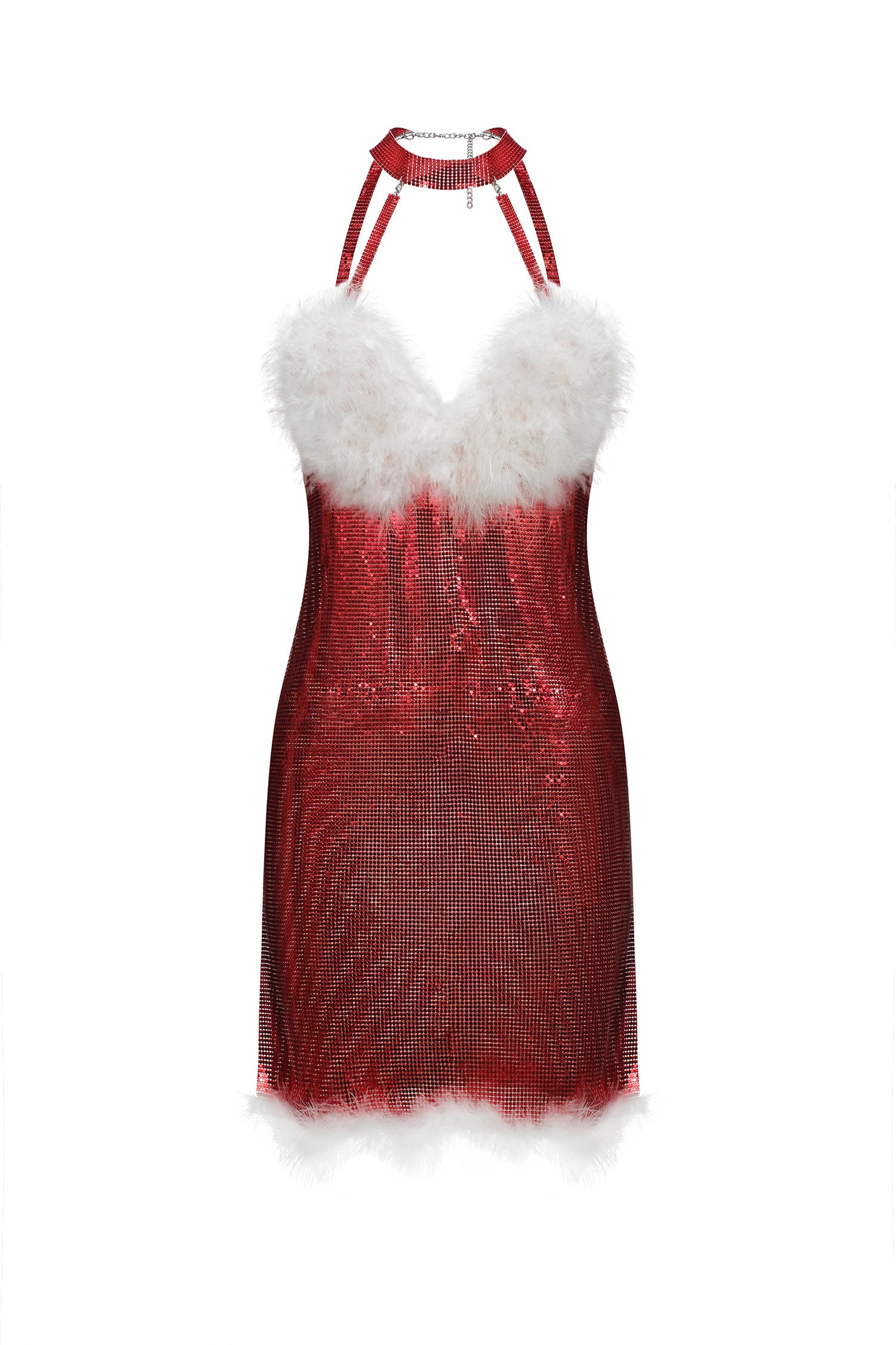 JUYCE FEATHER HALTER MINI DRESS