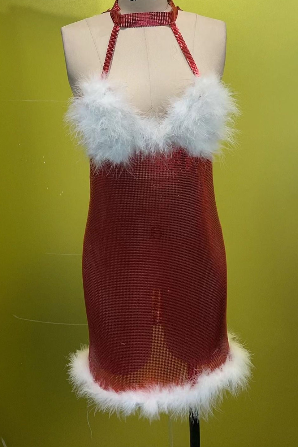JUYCE FEATHER HALTER MINI DRESS