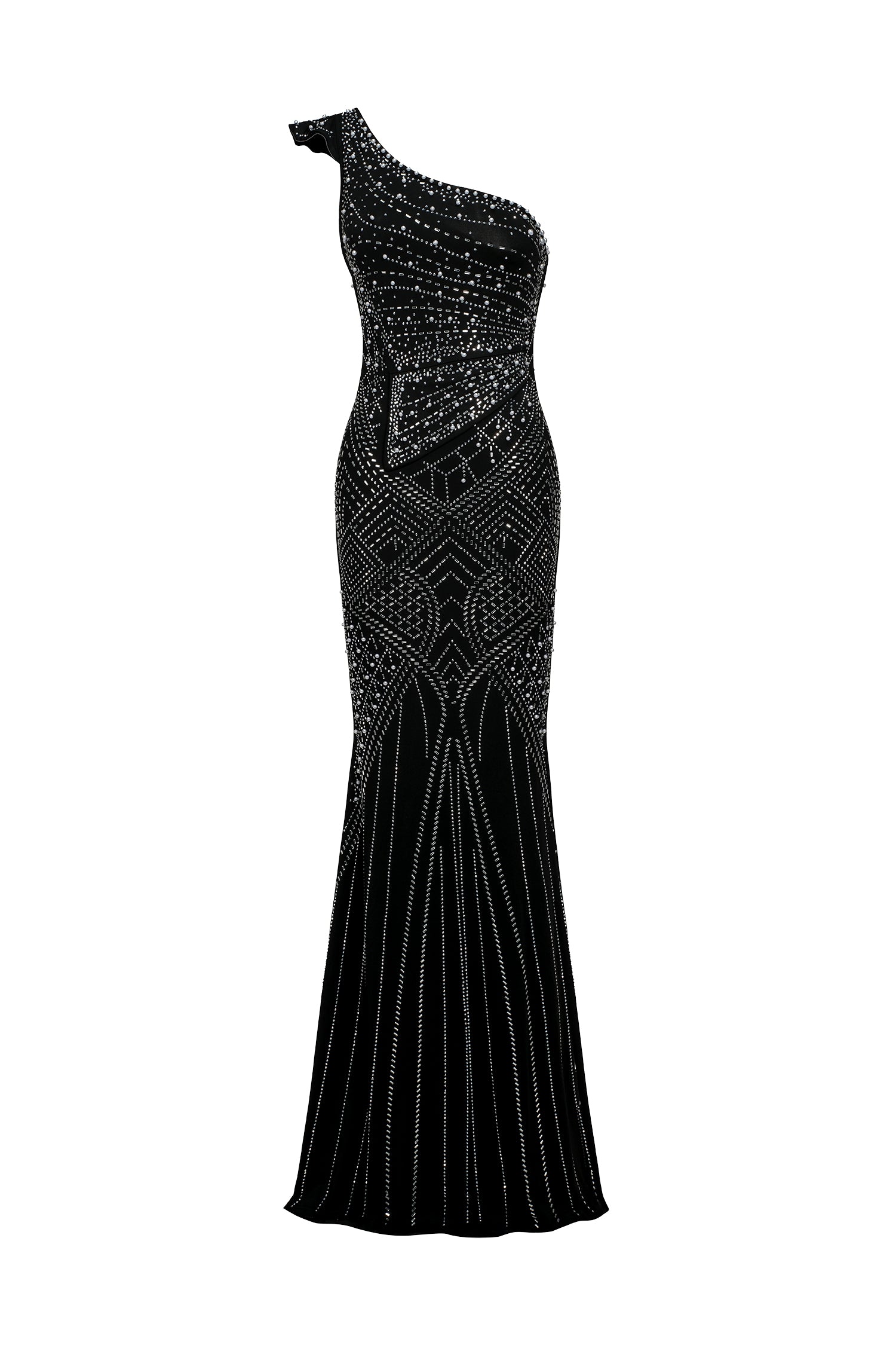 FERINA SKEW COLLAR DIAMOND MAXI DRESS