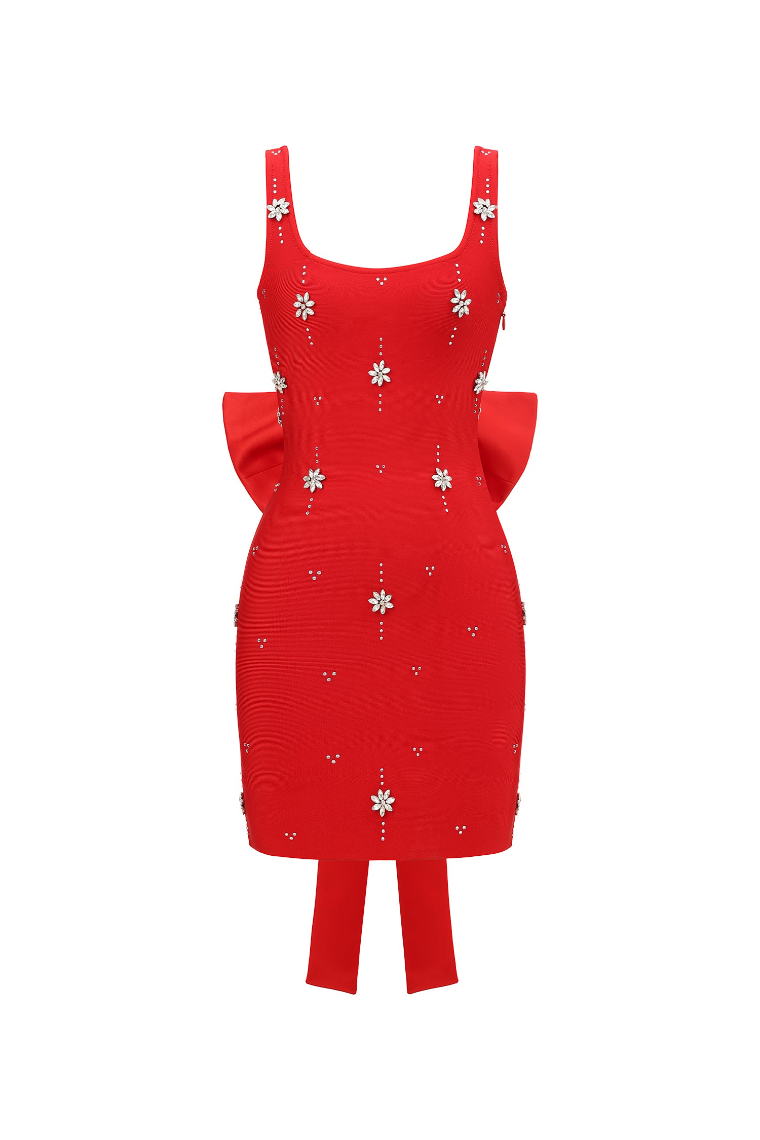 ADORA RED SLEEVELESS DIAMOND BOW BANDAGE MINI DRESS