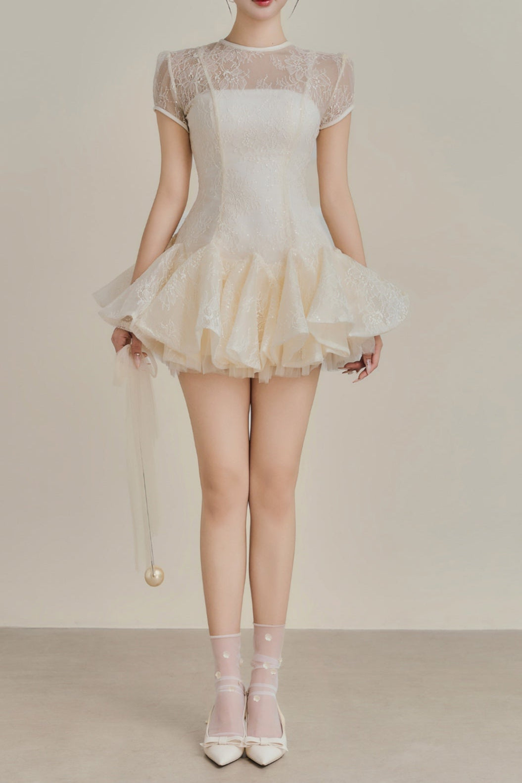 KELLY SEQUIN PUFFY MINI DRESS IN WHITE