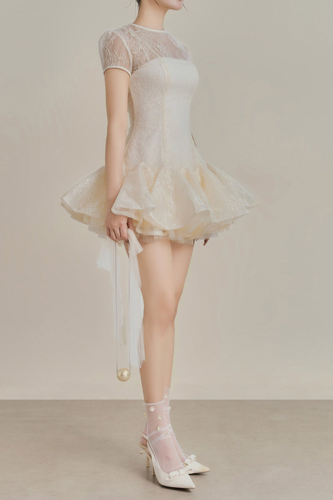KELLY SEQUIN PUFFY MINI DRESS IN WHITE