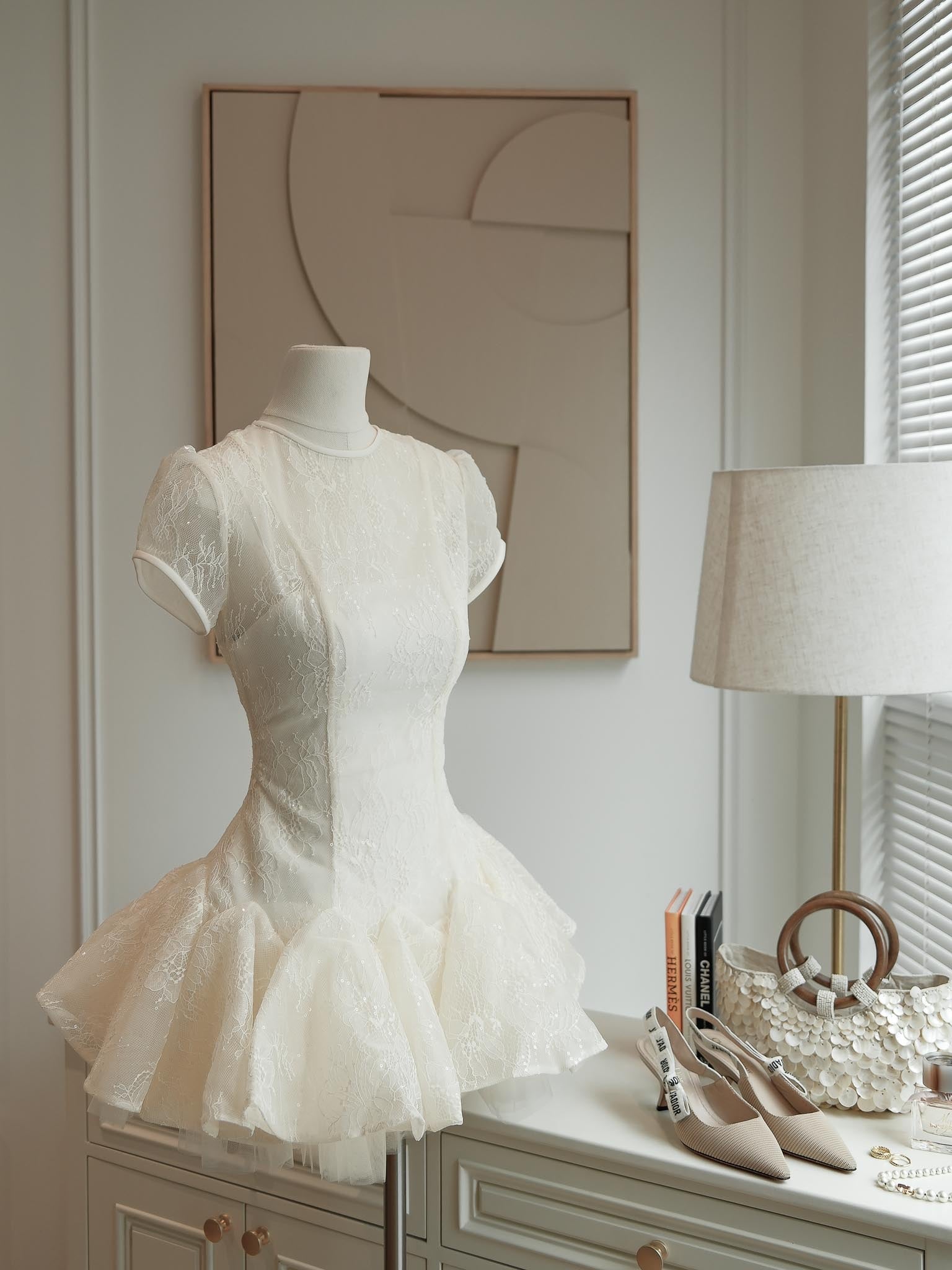 KELLY SEQUIN PUFFY MINI DRESS IN WHITE