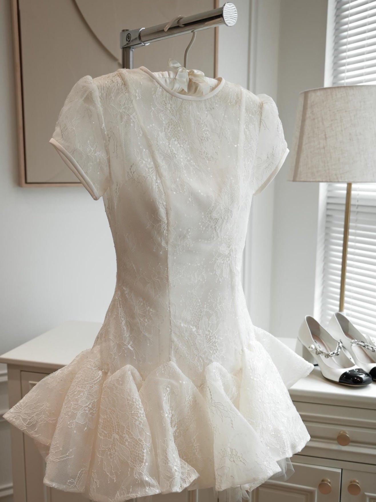 KELLY SEQUIN PUFFY MINI DRESS IN WHITE