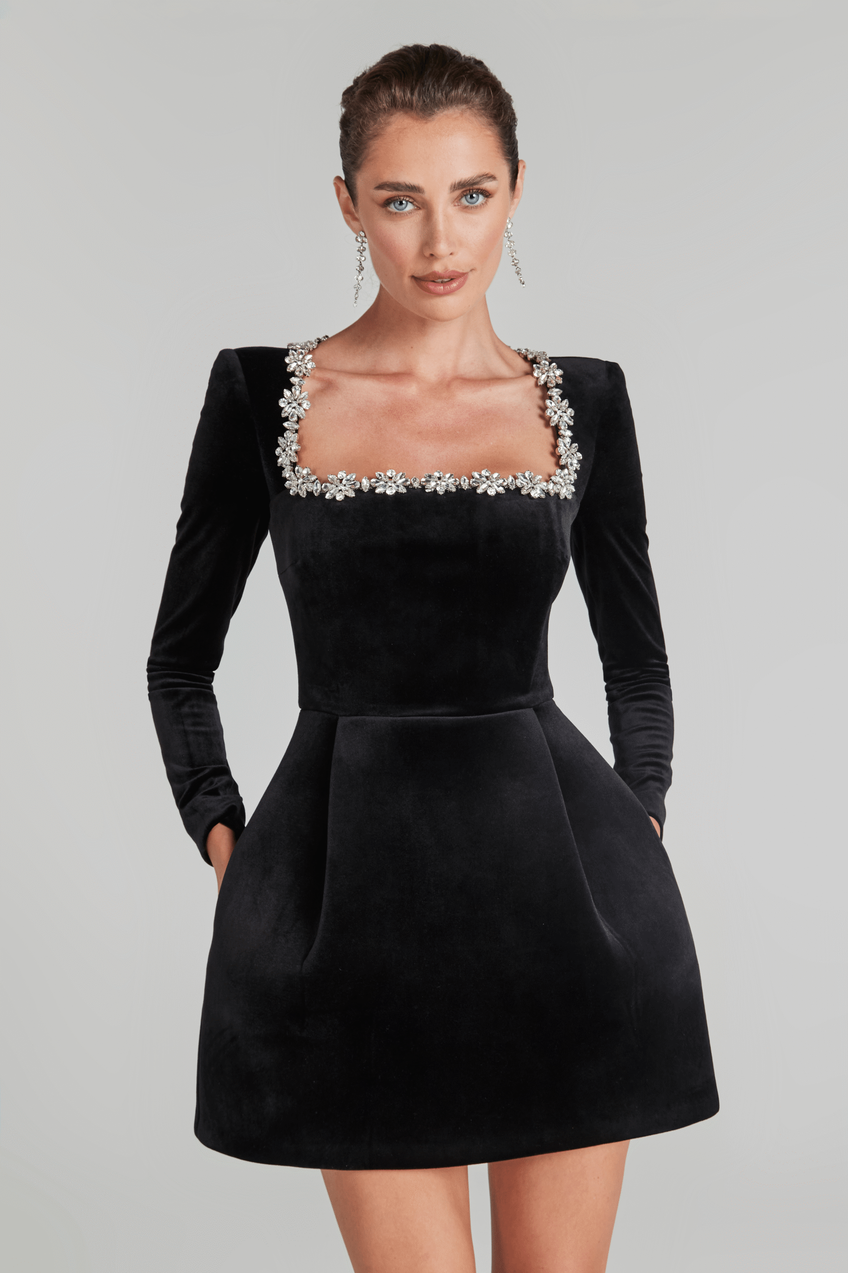 KIMI BLACK CRYSTAL MINI DRESS FOR PARTY