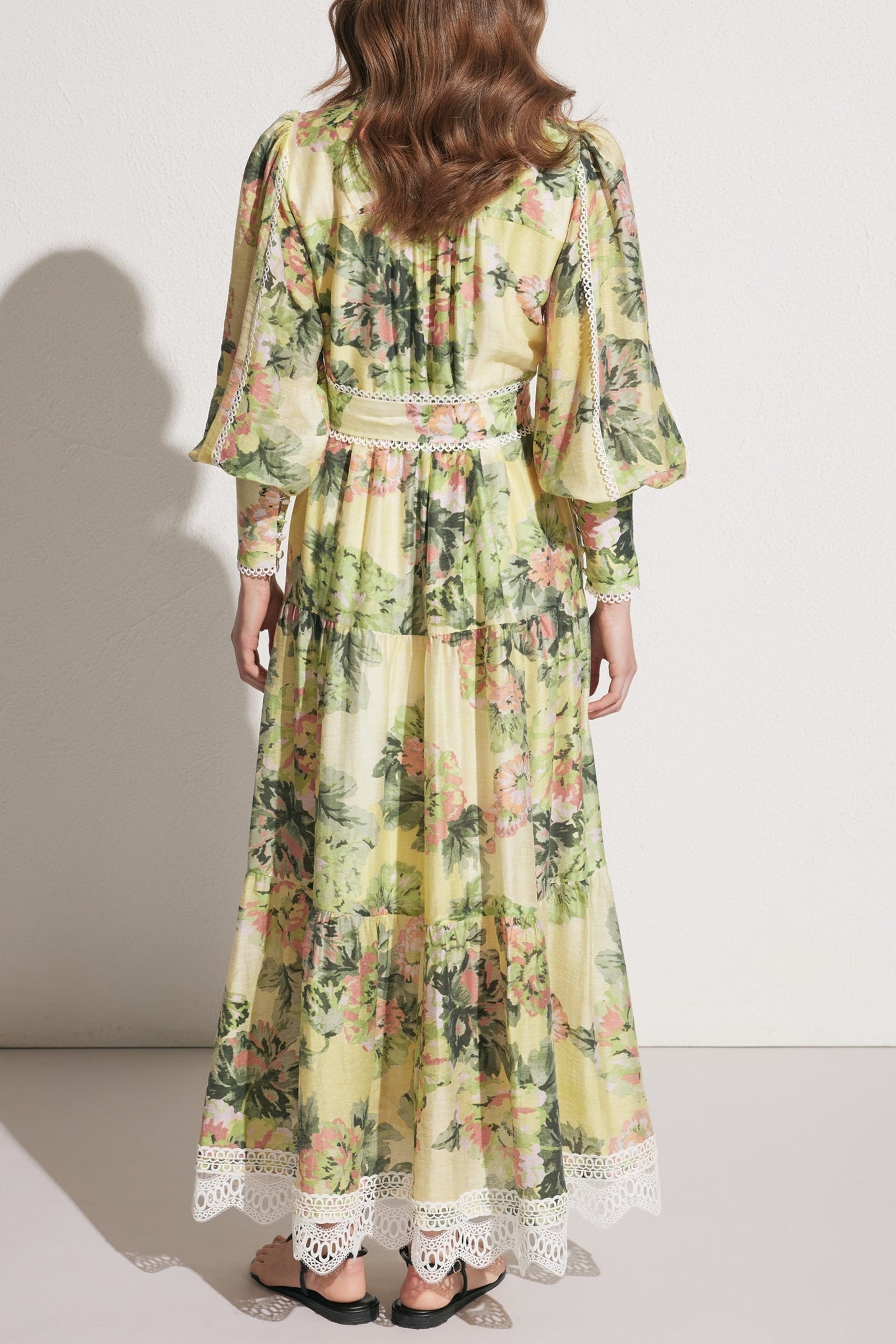 MULTICOLOR FLORAL LACE TRIM MAXI DRESS