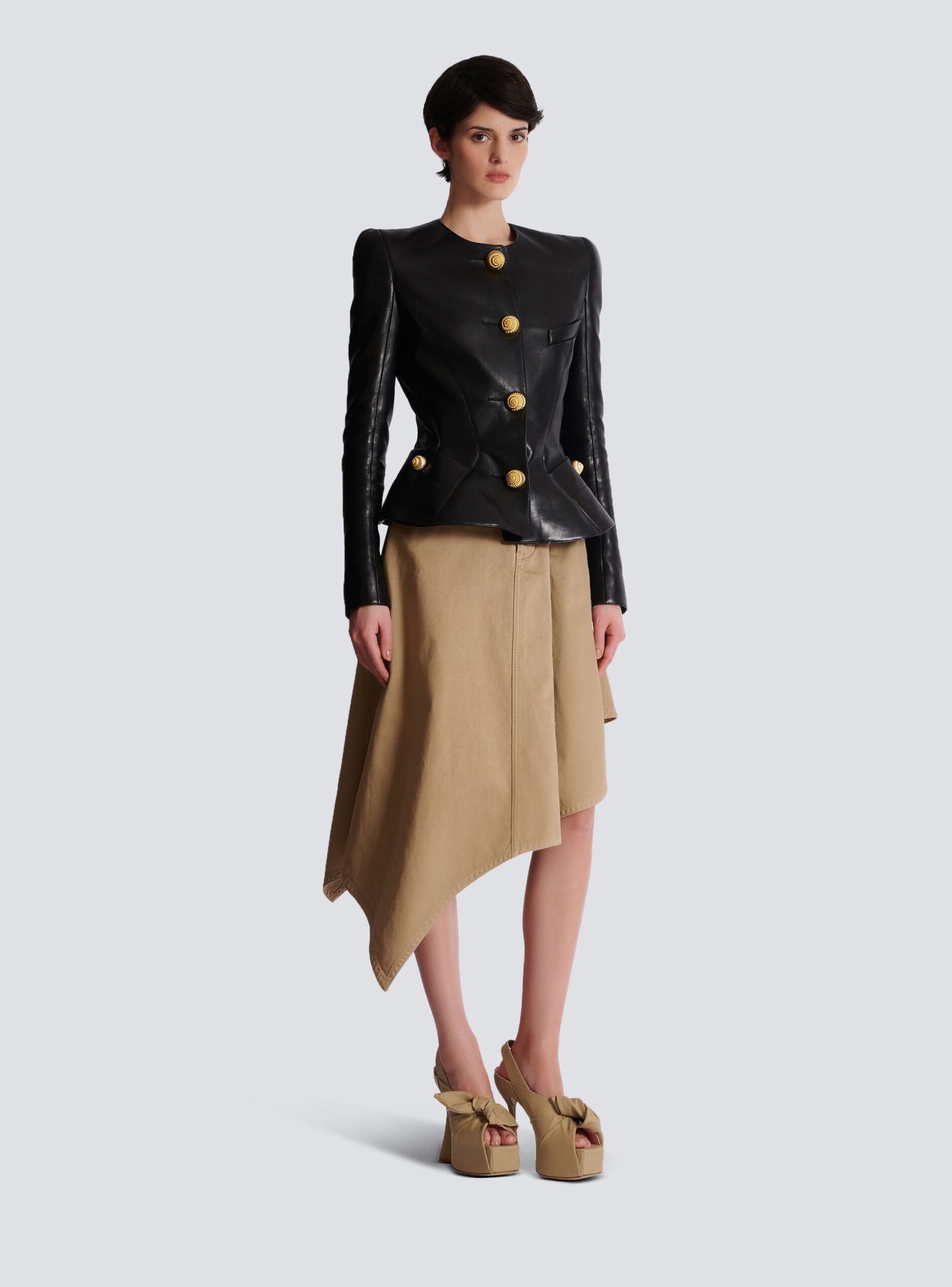 LAMBSKIN LEATHER PEPLUM BLAZER FOR WEDDING
