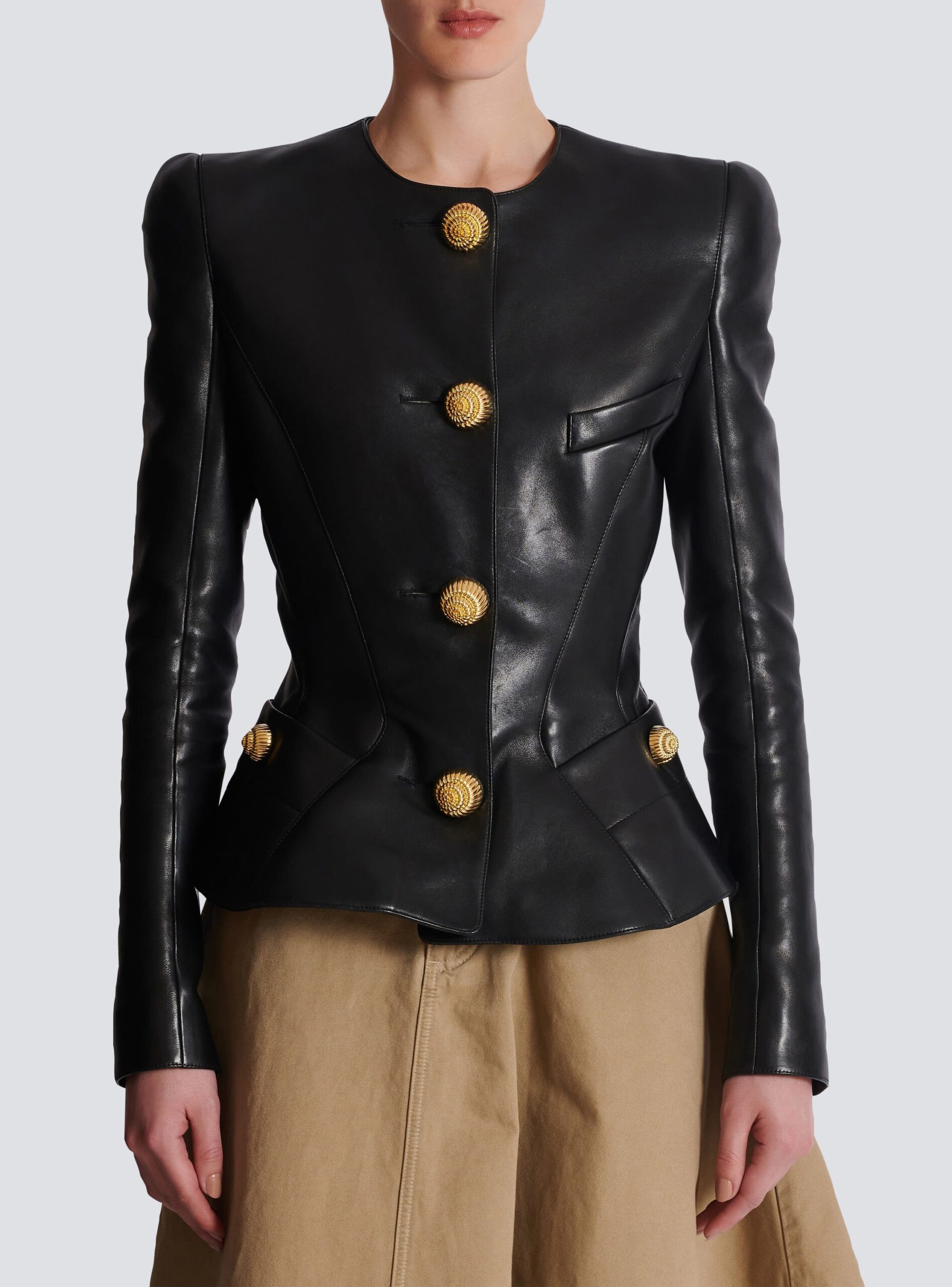 LAMBSKIN LEATHER PEPLUM BLAZER FOR WEDDING