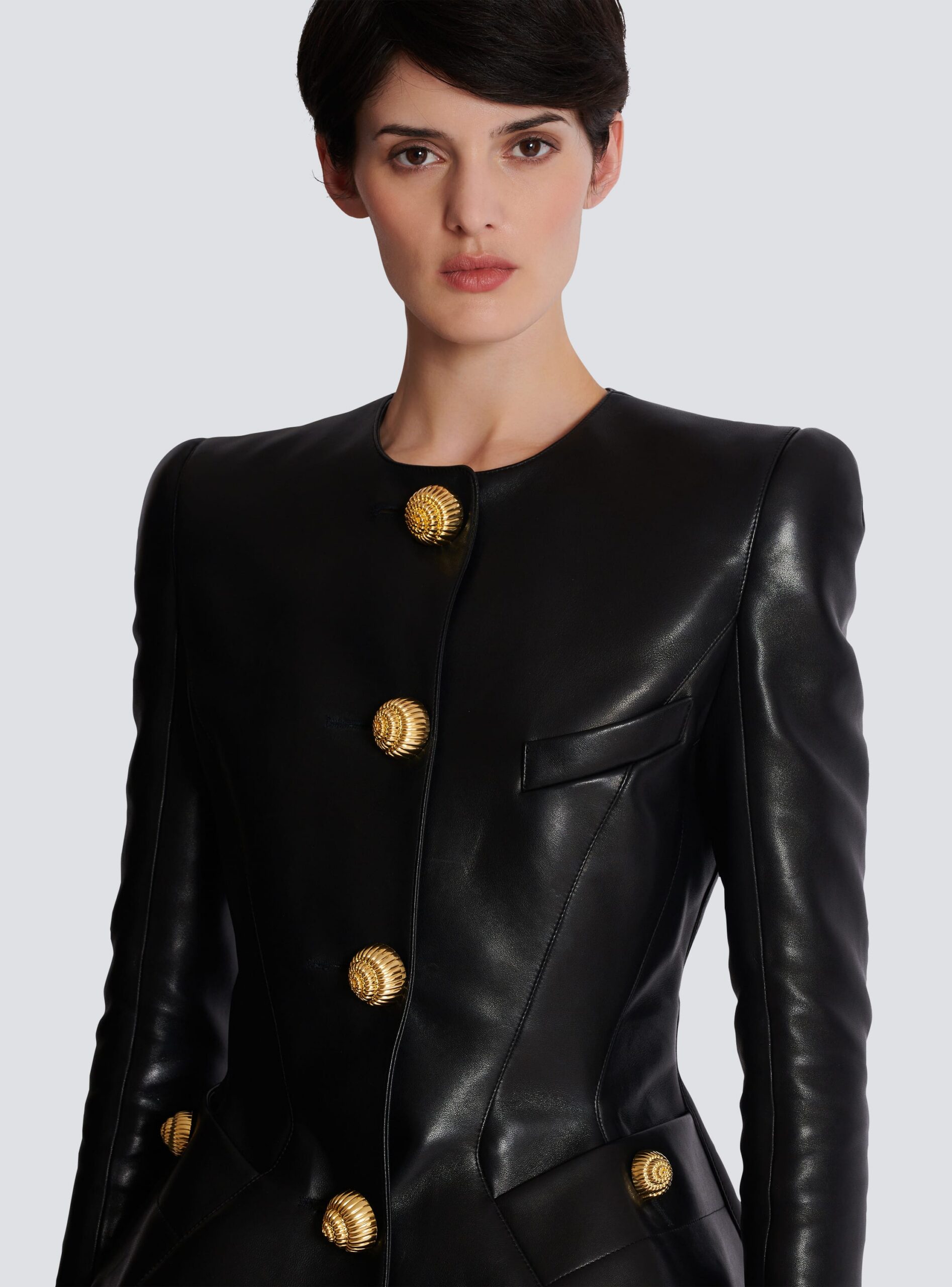 LAMBSKIN LEATHER PEPLUM BLAZER FOR WEDDING