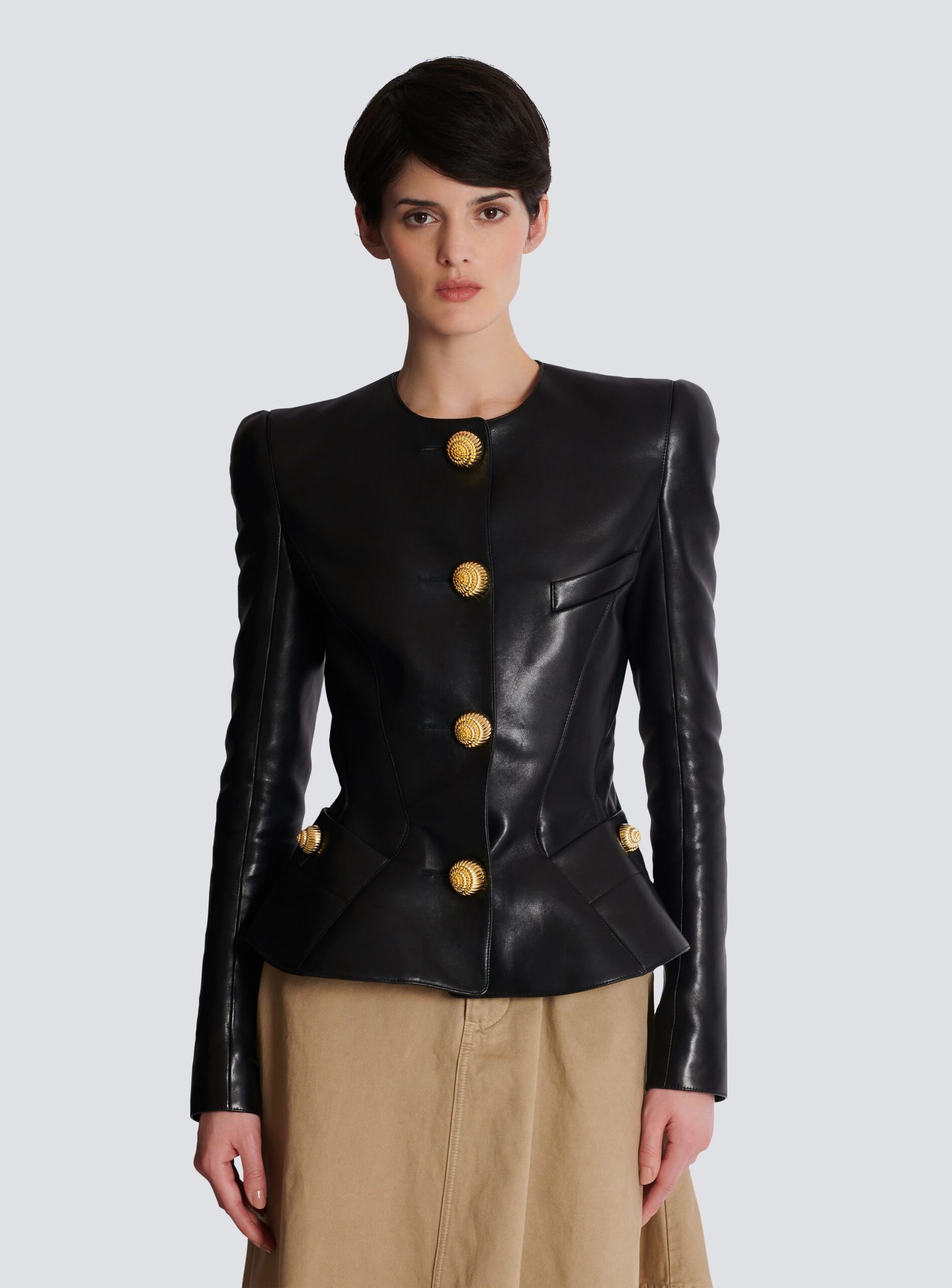 LAMBSKIN LEATHER PEPLUM BLAZER FOR WEDDING
