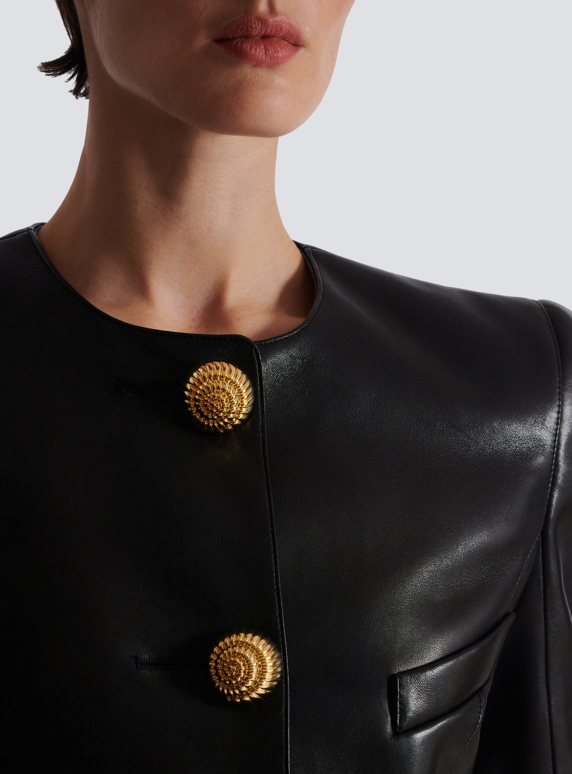 LAMBSKIN LEATHER PEPLUM BLAZER FOR WEDDING