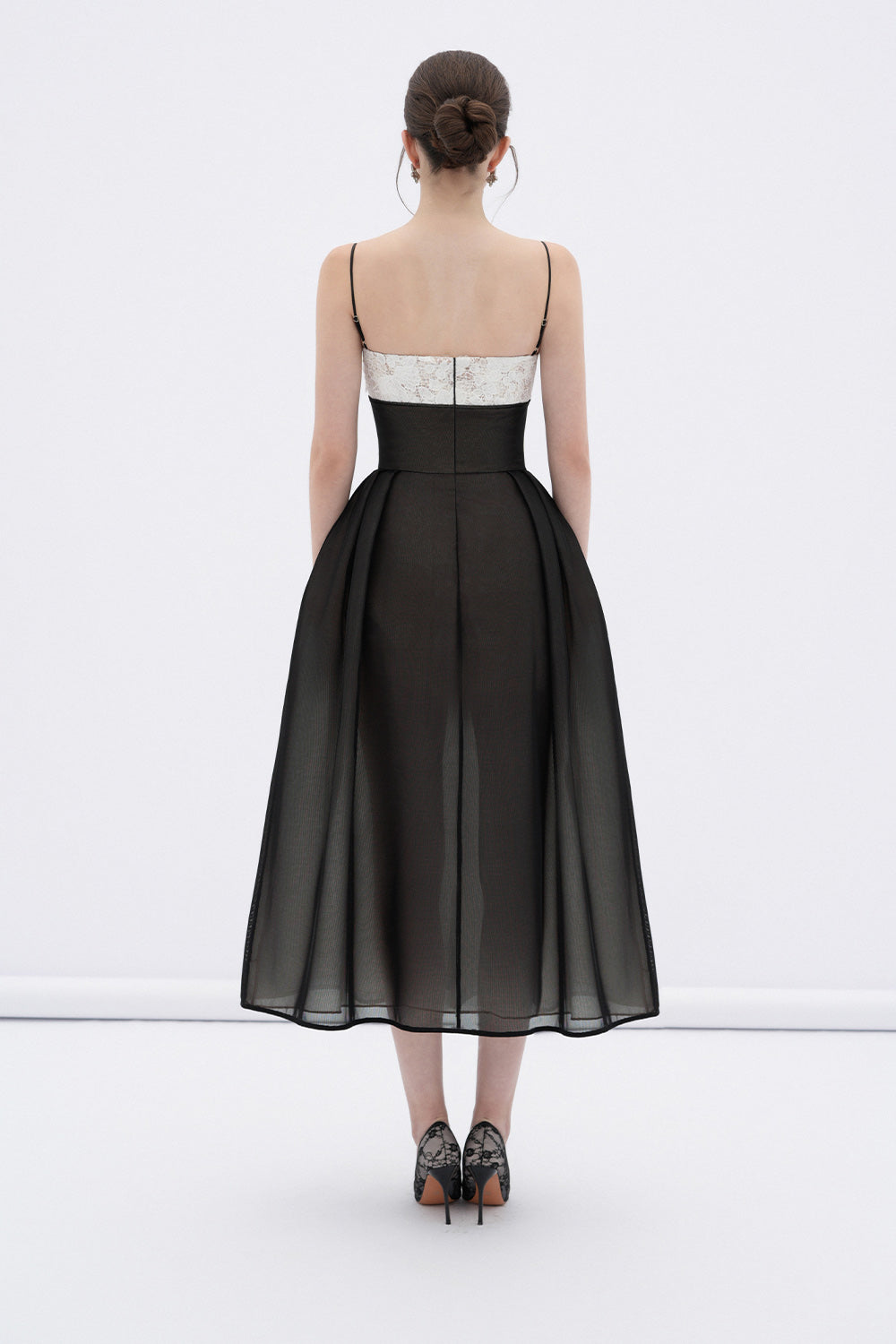 VELA A-LINE CORSET MESH MIDI DRESS