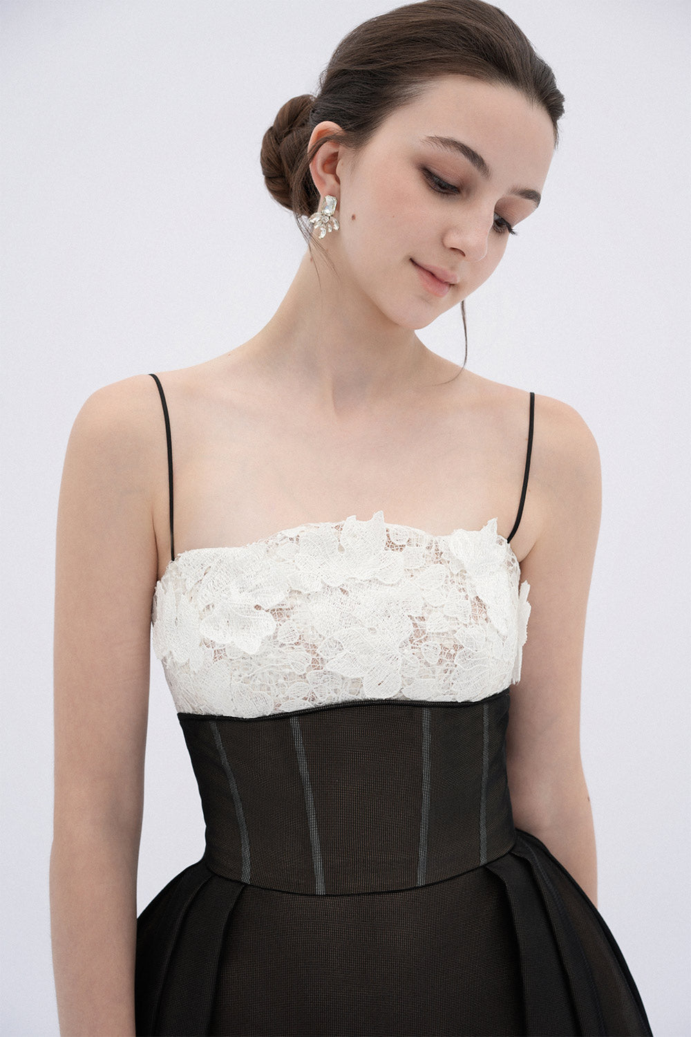 VELA A-LINE CORSET MESH MIDI DRESS