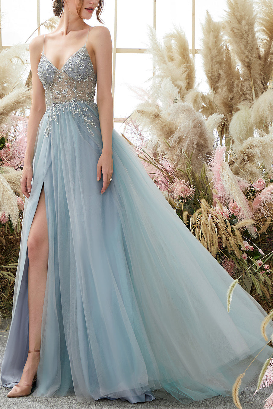 DP3A6965 LIGHT BLUE BEADED TULLE PROM GOWN