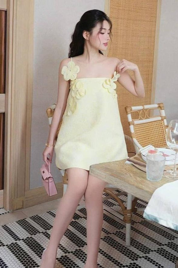 TRACY FLORAL JACQUARD MINI DRESS YELLOW PARTY