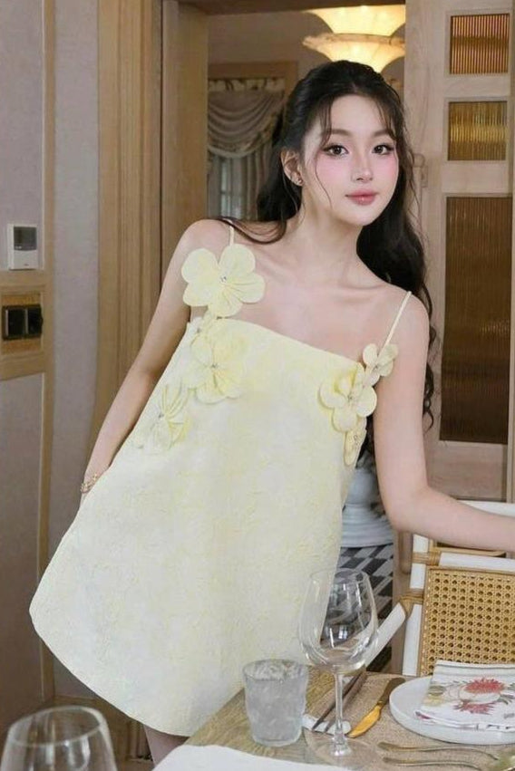 TRACY FLORAL JACQUARD MINI DRESS YELLOW PARTY