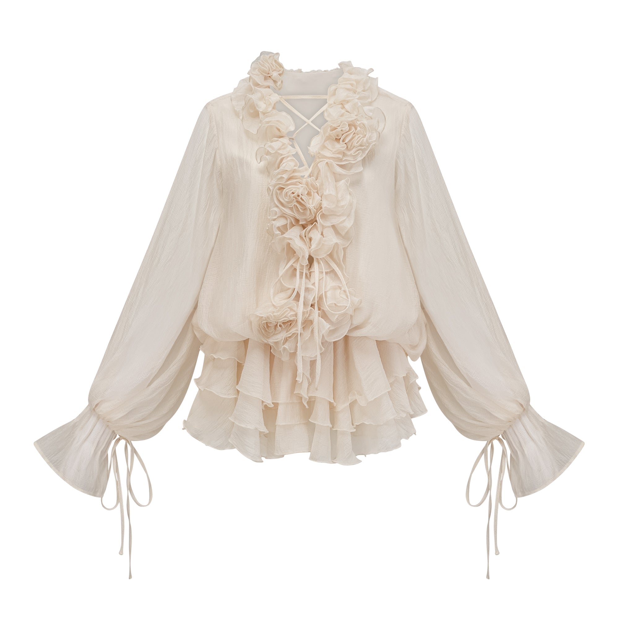 ZÉPHYRINE FLORAL APPLIQUÉ TIERED MINI DRESS NEUTRAL PARTY