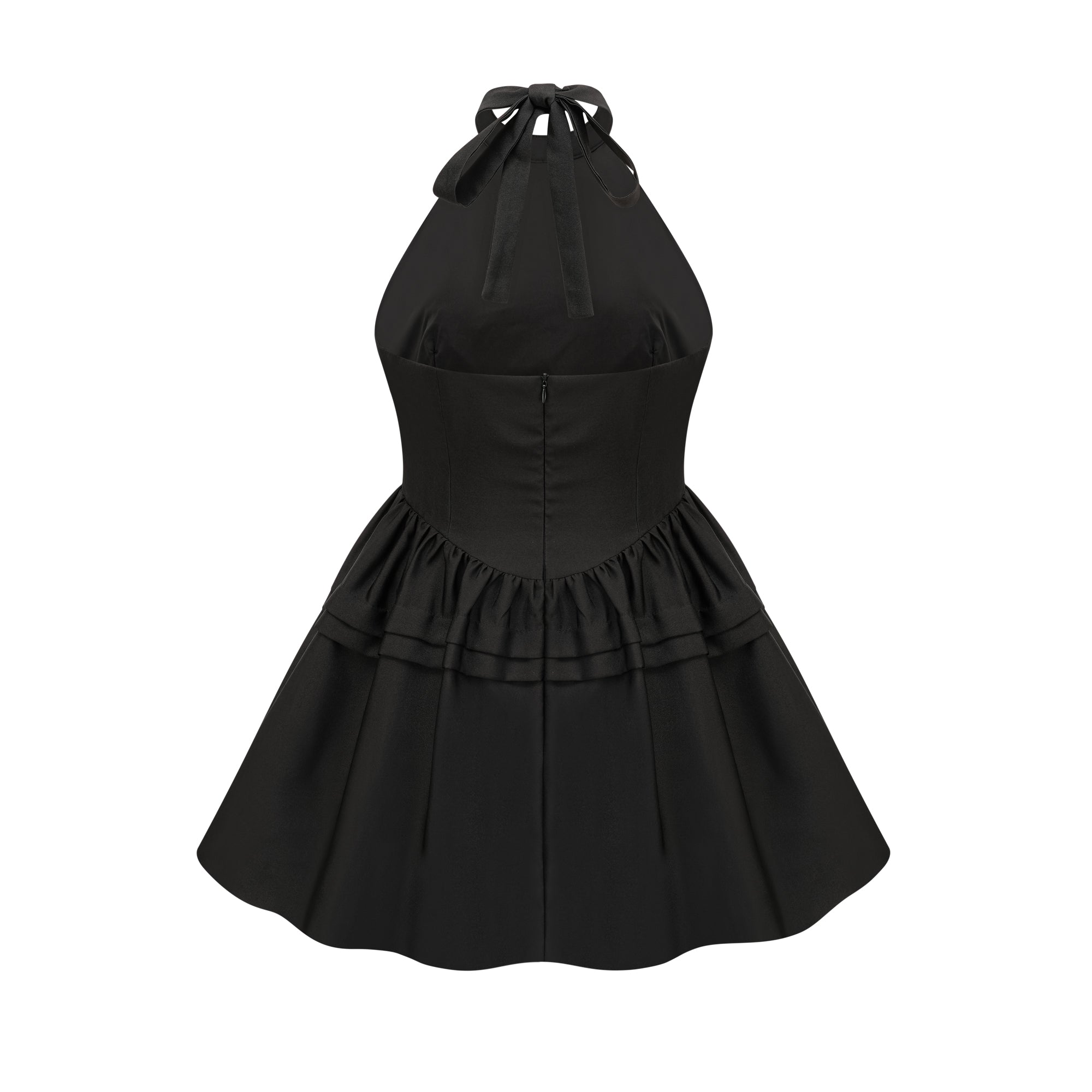 FLORAL APPLIQUÉ HALTER MINI DRESS, BLACK PARTY