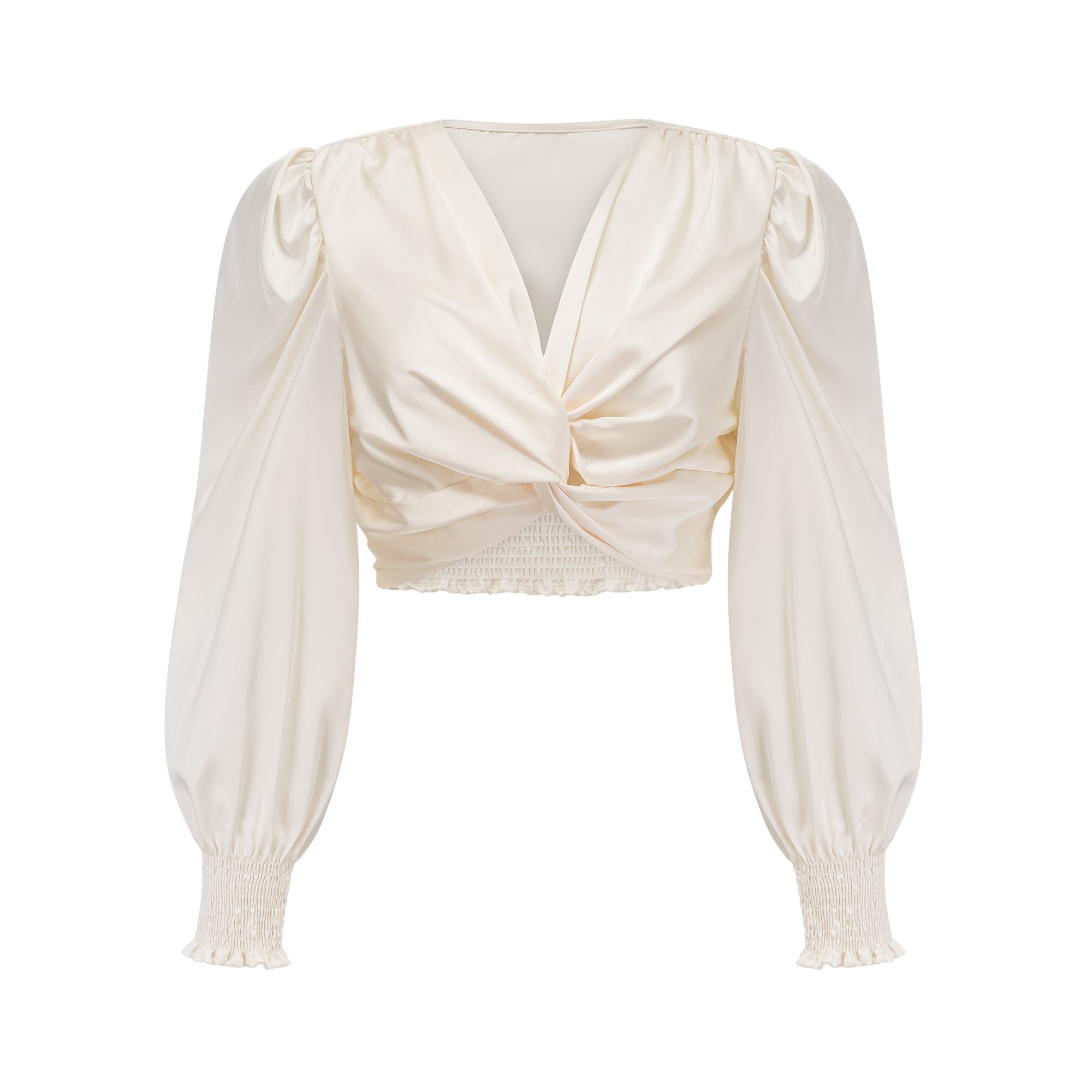NOURIA WHITE FAUX FLOWER TWIST CROP TOP