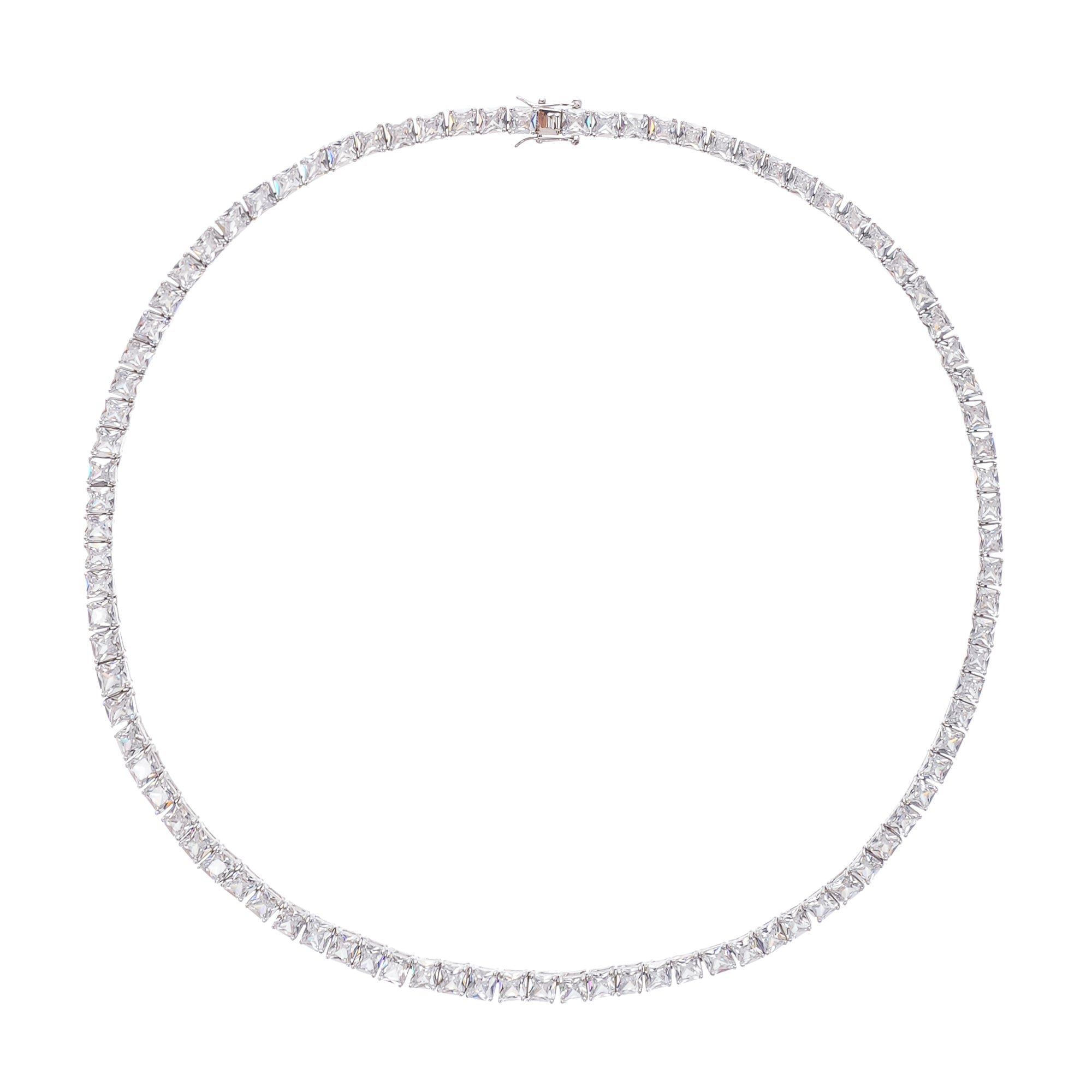 AVRIL SILVER SQUARE CRYSTAL NECKLACE, EVENING PARTY JEWELRY