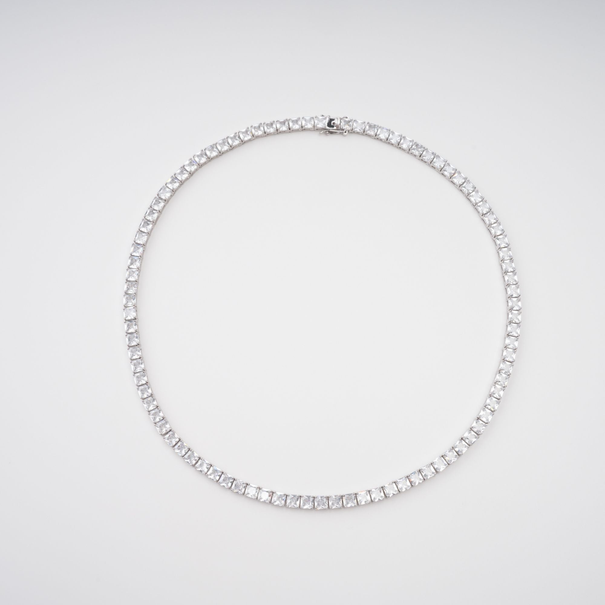 AVRIL SILVER SQUARE CRYSTAL NECKLACE, EVENING PARTY JEWELRY