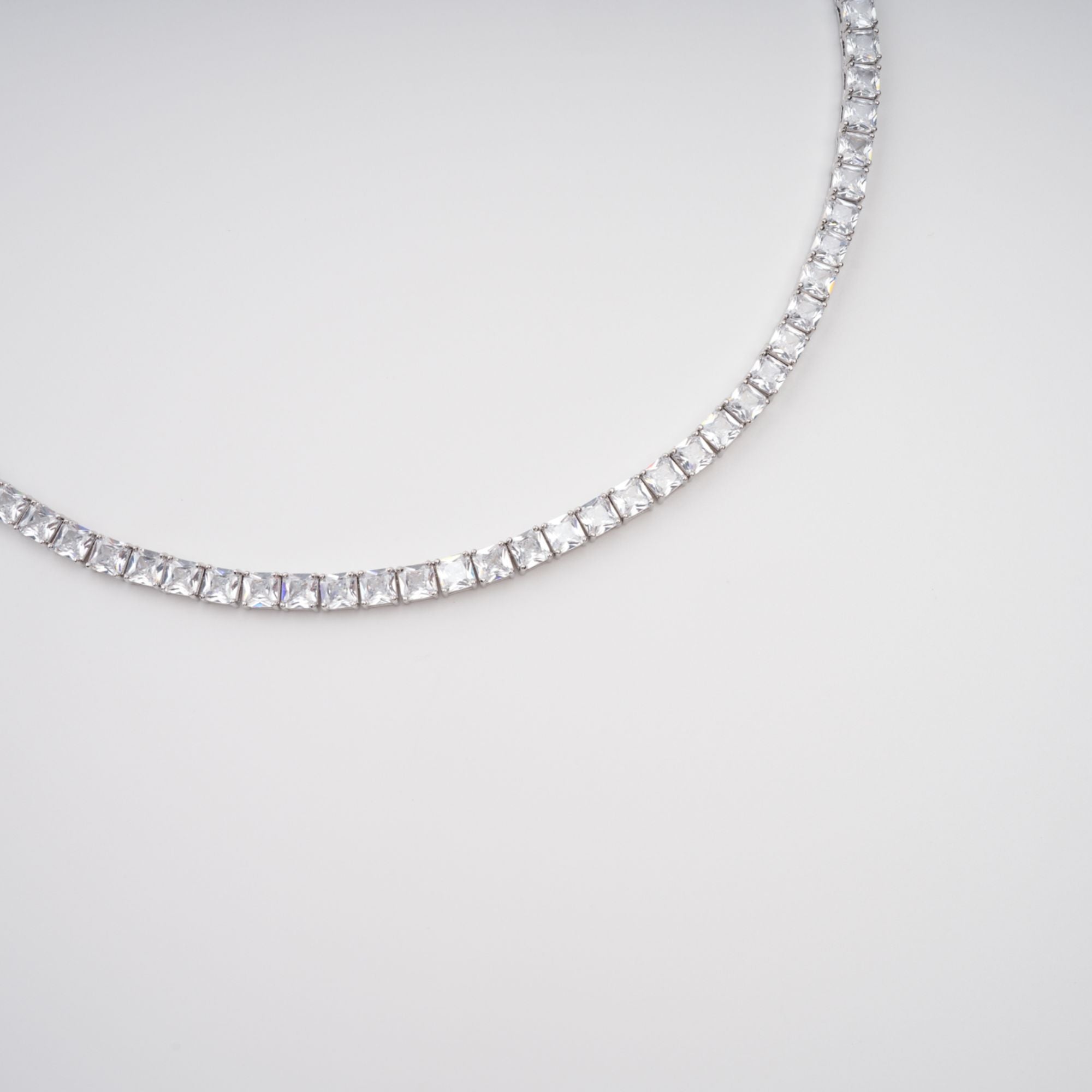 AVRIL SILVER SQUARE CRYSTAL NECKLACE, EVENING PARTY JEWELRY