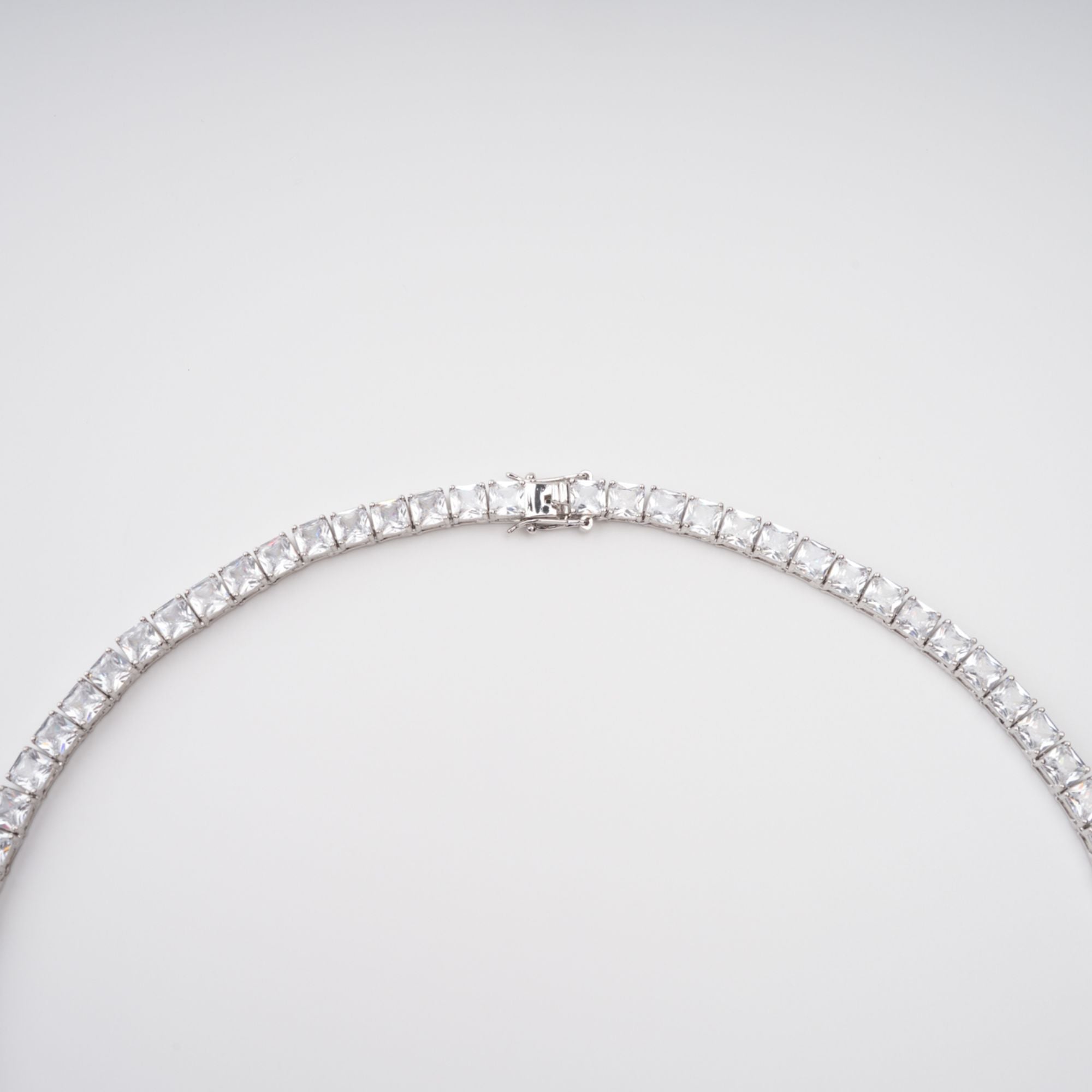 AVRIL SILVER SQUARE CRYSTAL NECKLACE, EVENING PARTY JEWELRY