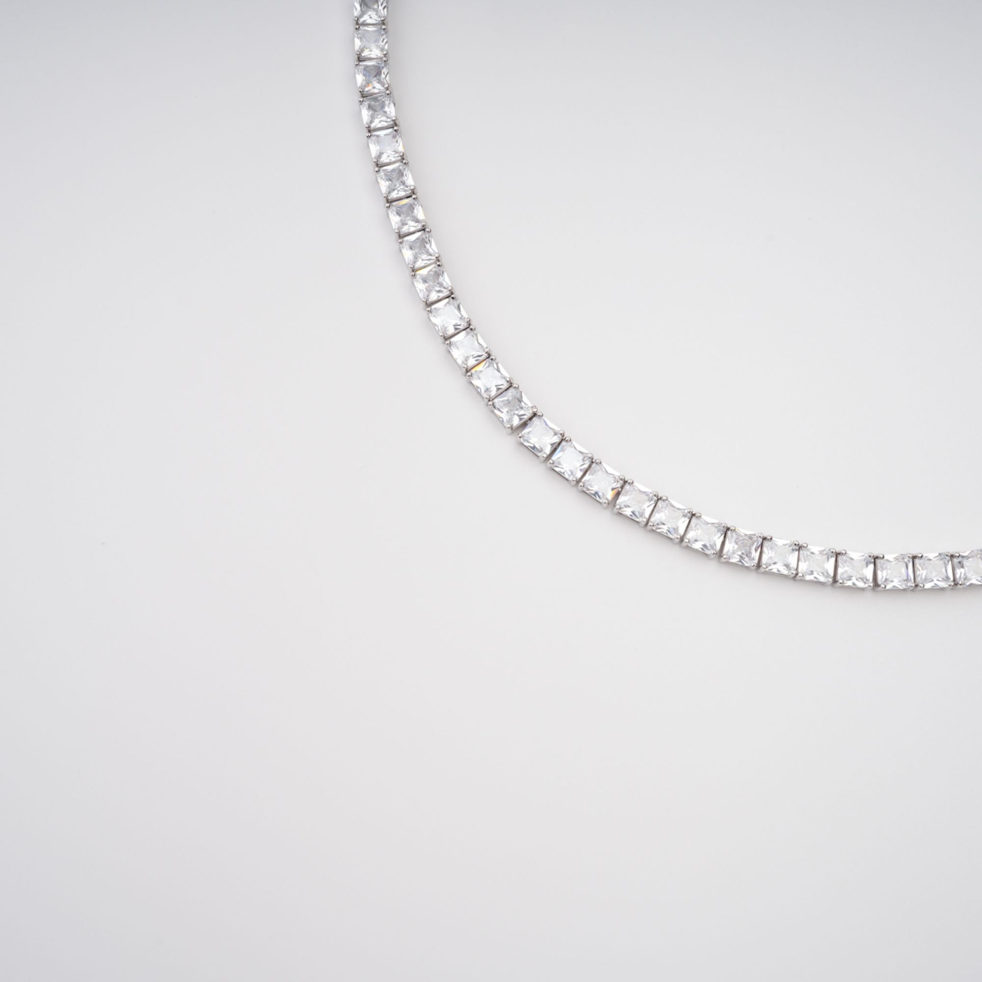 AVRIL SILVER SQUARE CRYSTAL NECKLACE, EVENING PARTY JEWELRY