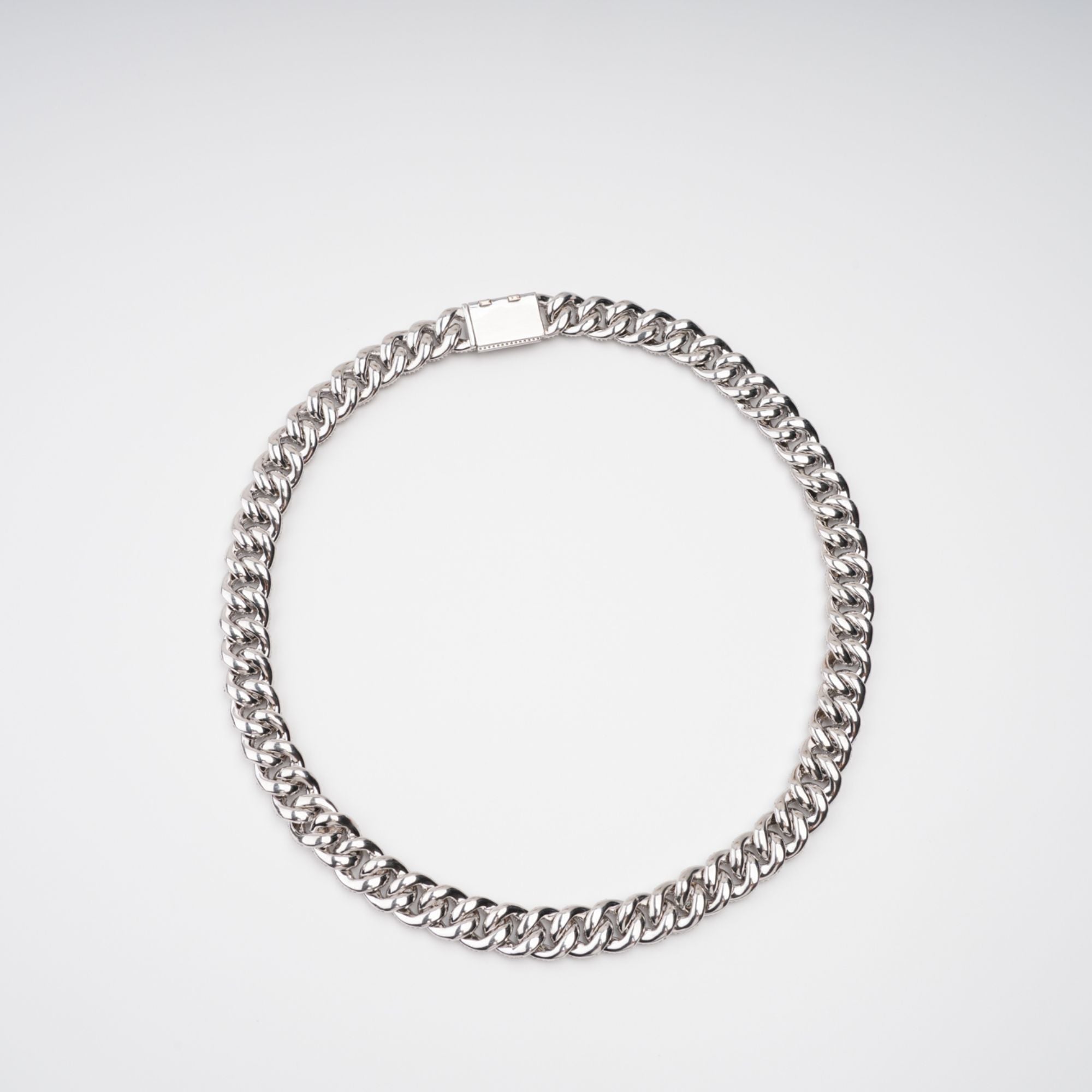 FRIDA SILVER CUBAN LINK CRYSTAL STATEMENT NECKLACE