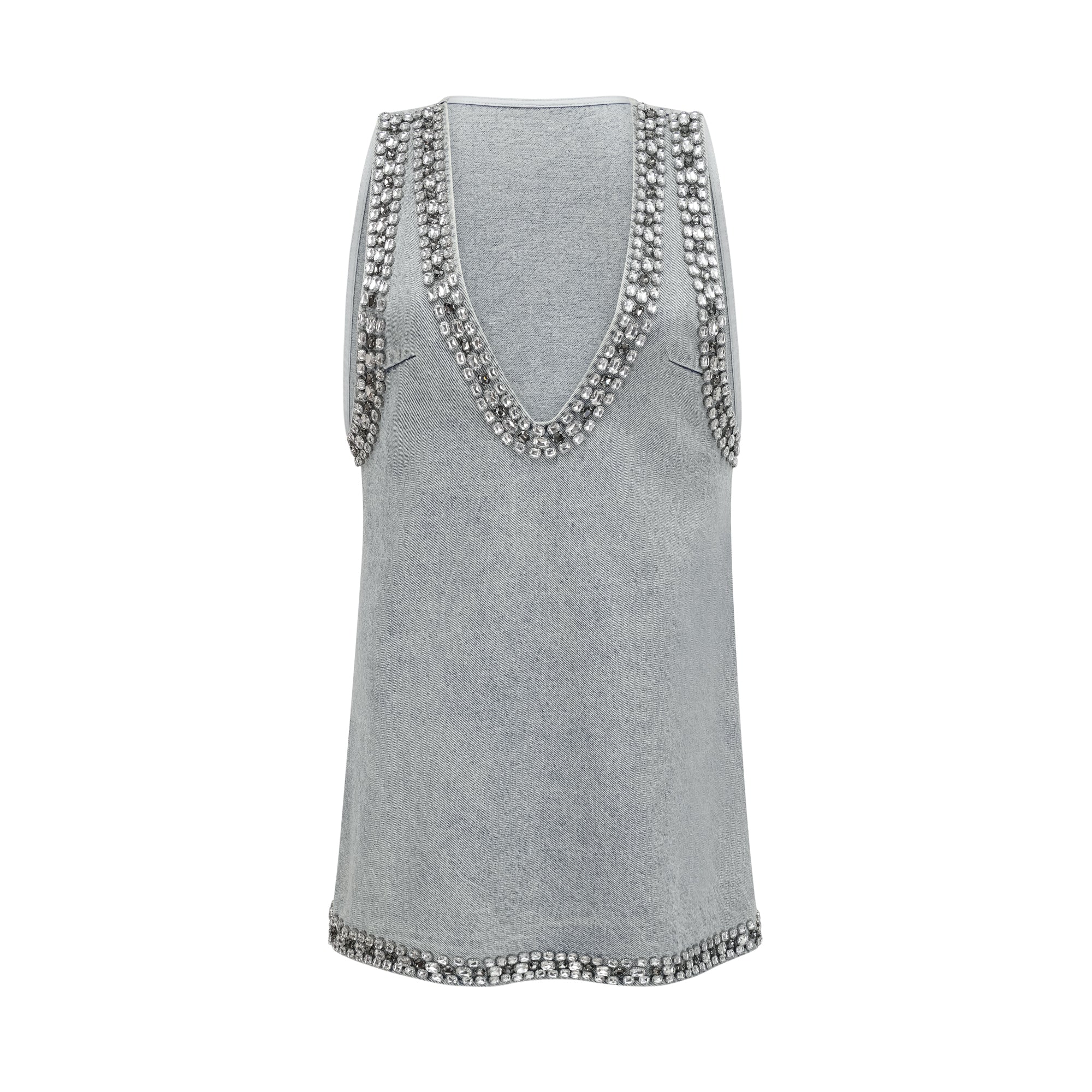 DAPHNE BLUE CRYSTAL SLEEVELESS DENIM MINI DRESS