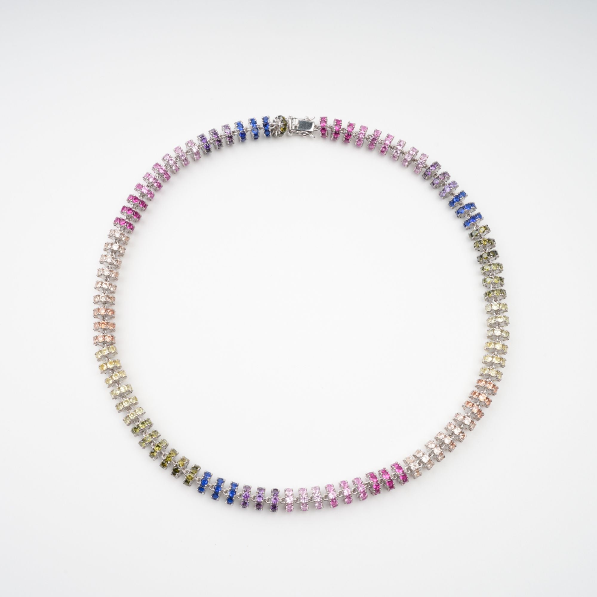 SANDRINE MULTICOLOR CRYSTAL SILVER NECKLACE, EVENING PARTY