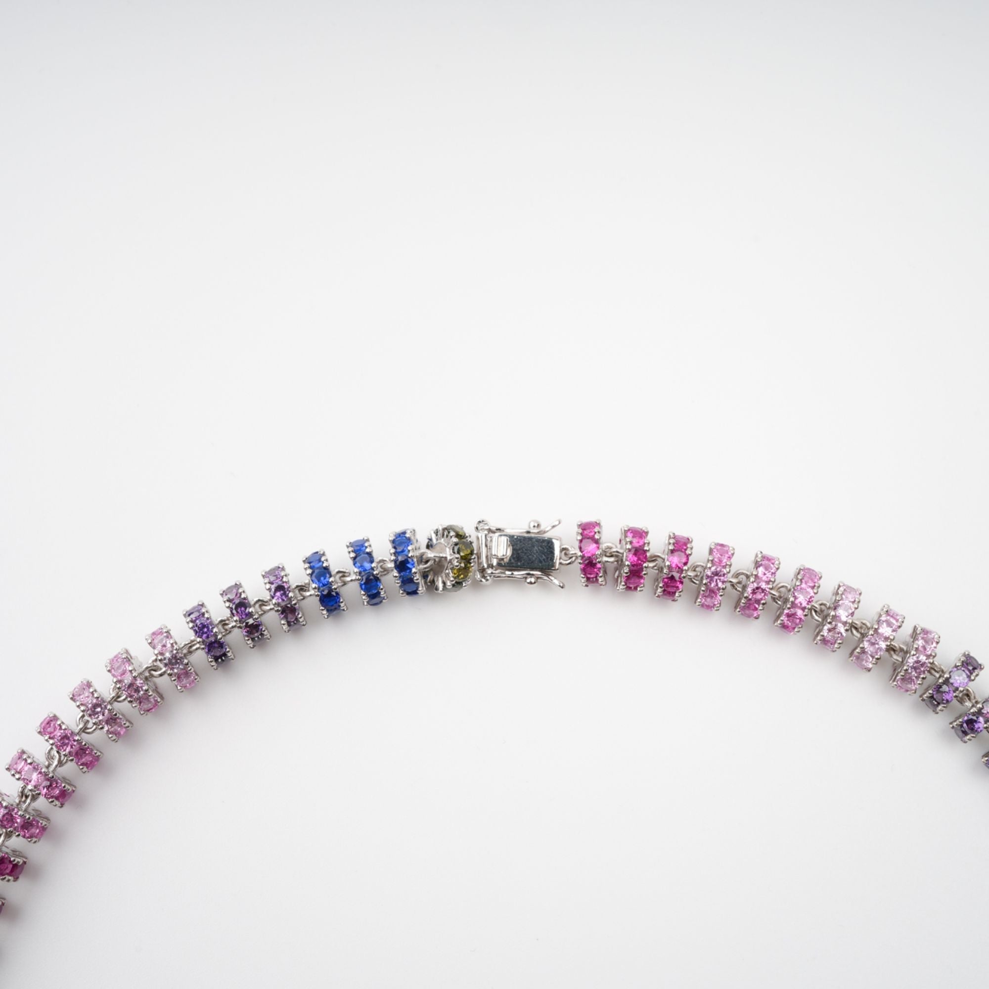 SANDRINE MULTICOLOR CRYSTAL SILVER NECKLACE, EVENING PARTY