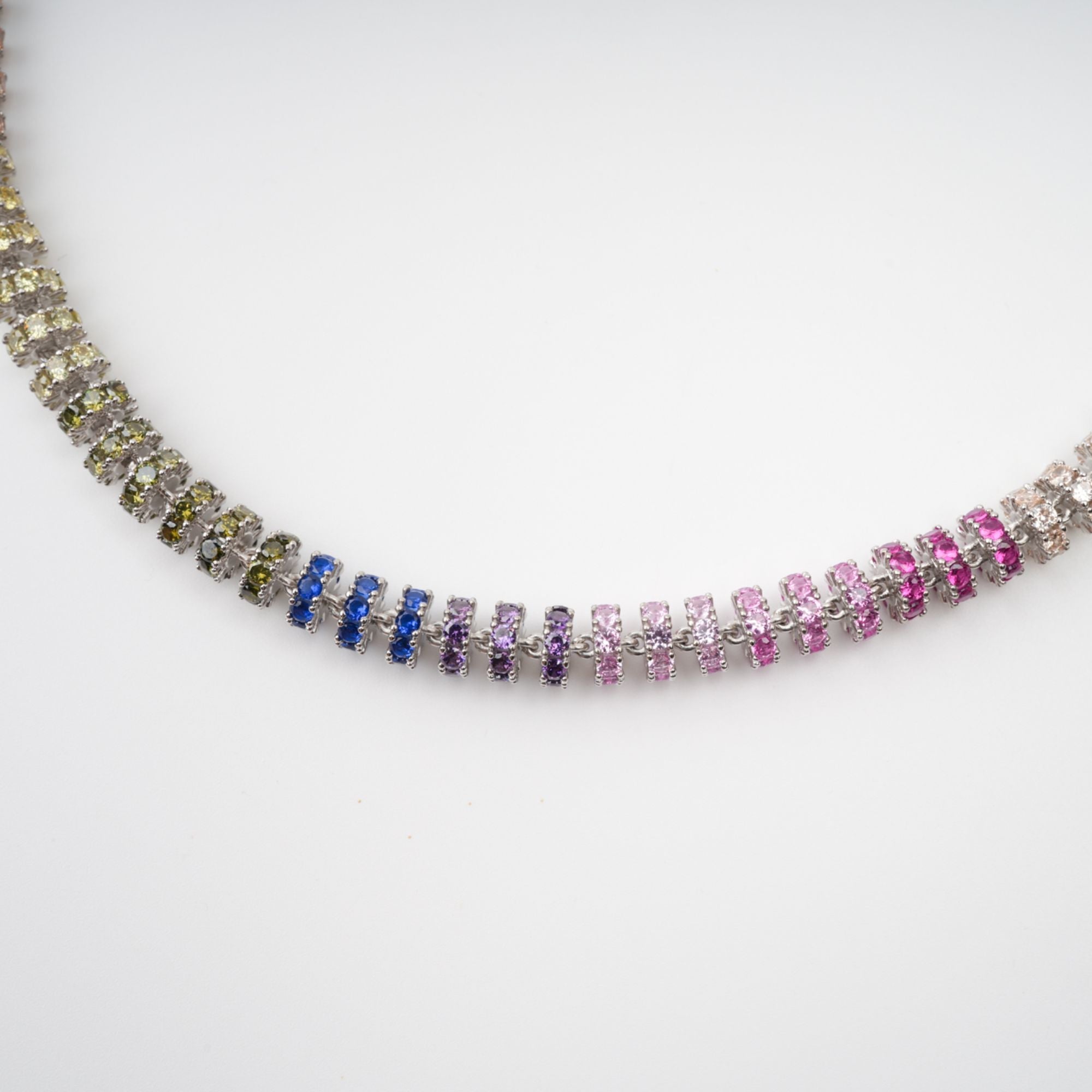 SANDRINE MULTICOLOR CRYSTAL SILVER NECKLACE, EVENING PARTY