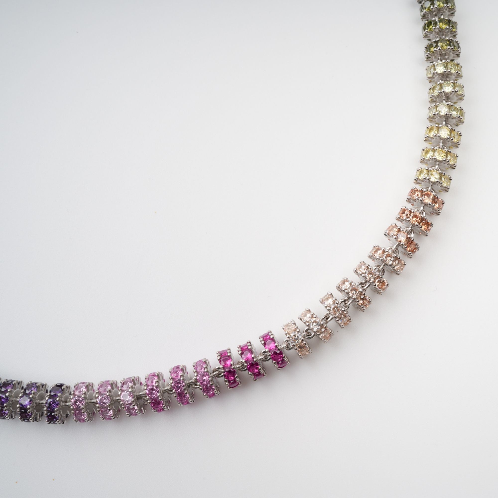SANDRINE MULTICOLOR CRYSTAL SILVER NECKLACE, EVENING PARTY