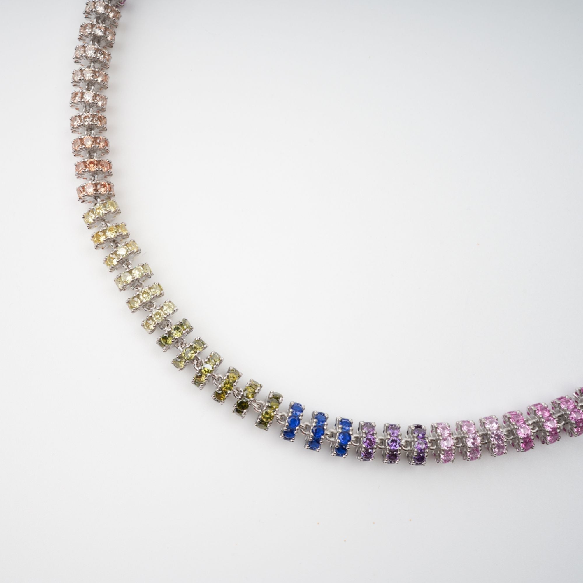 SANDRINE MULTICOLOR CRYSTAL SILVER NECKLACE, EVENING PARTY