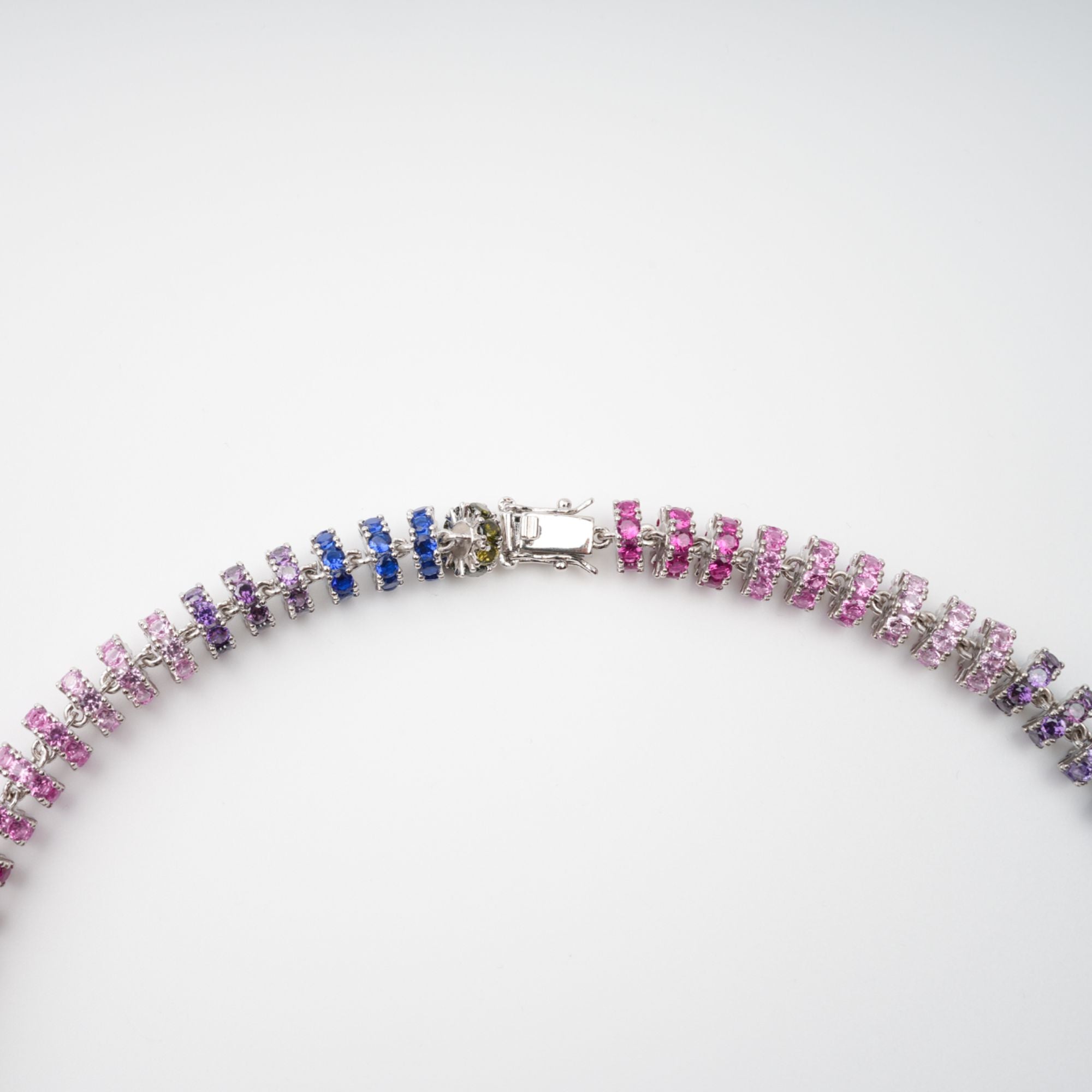 SANDRINE MULTICOLOR CRYSTAL SILVER NECKLACE, EVENING PARTY