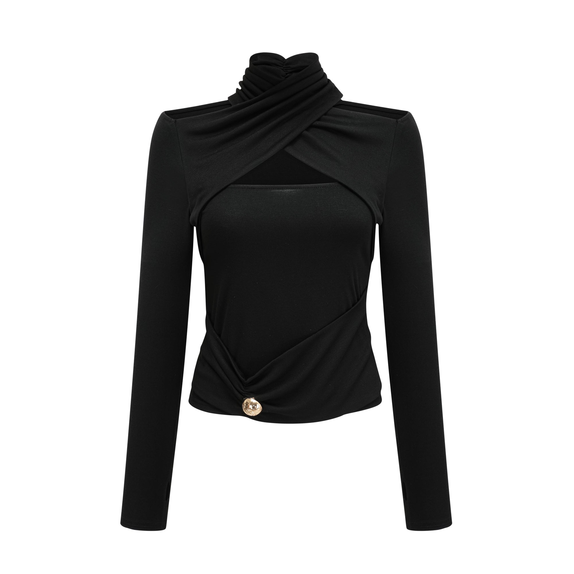 DSC01737 ODETTE BLACK RUCHED JERSEY TOP FOR NIGHT OUT